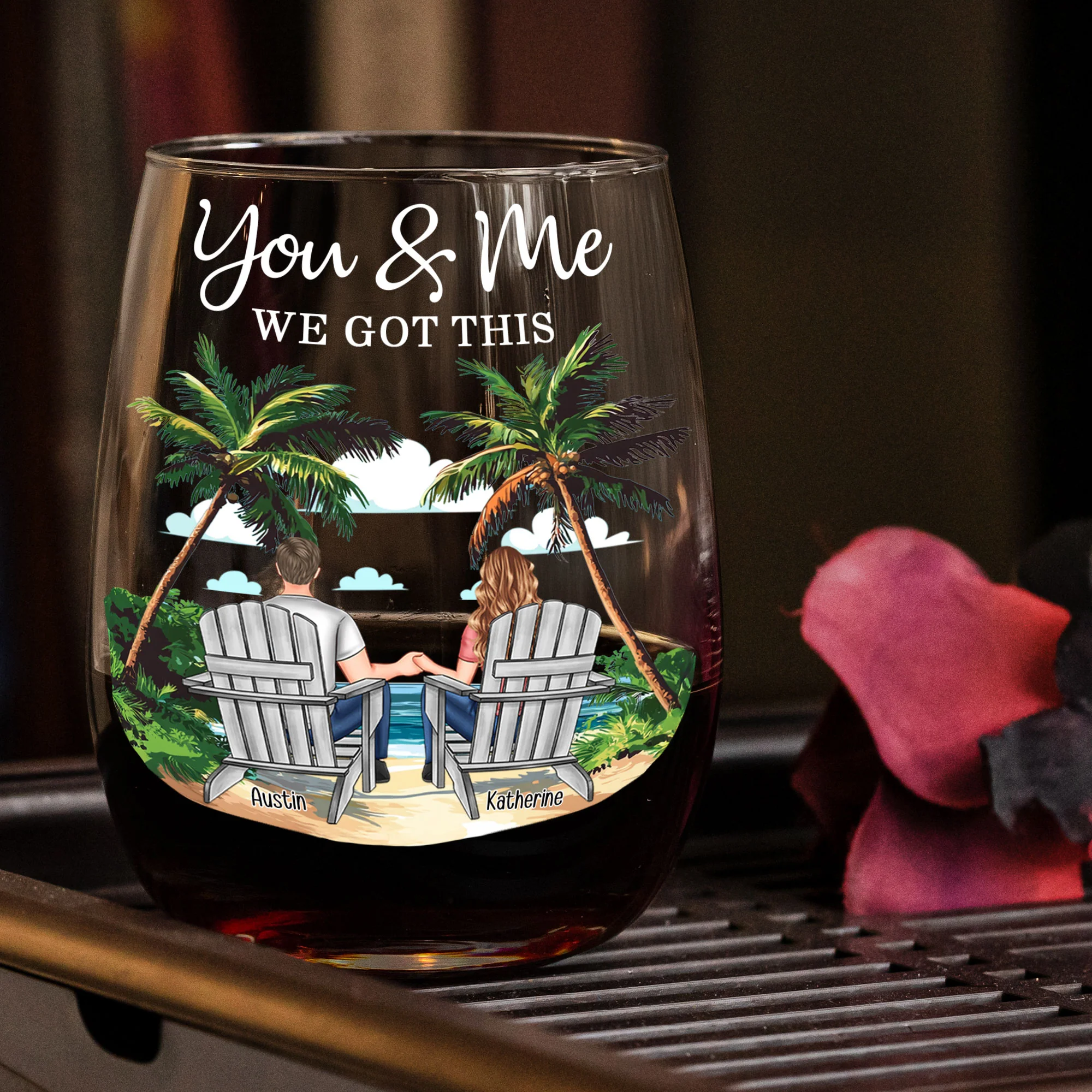 New Version You & Me We Got This Couple Gifts Wine Together - Personalized Stemless Wine Glass - Image 2