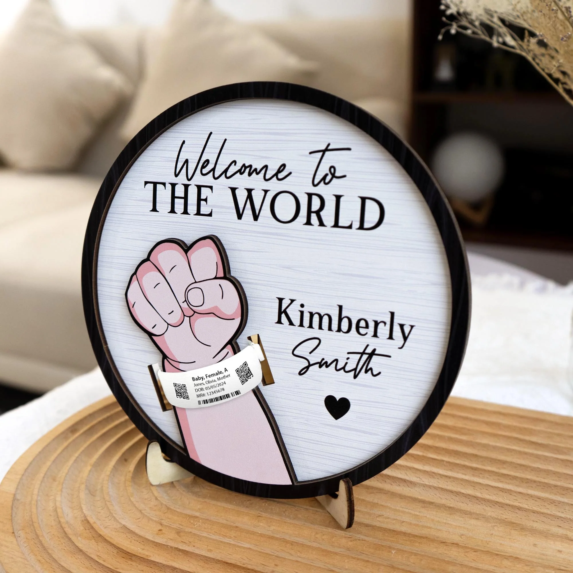 Newborn Birth Hospital Bracelet Wristband Holder - Personalized Wooden Plaque - Image 4