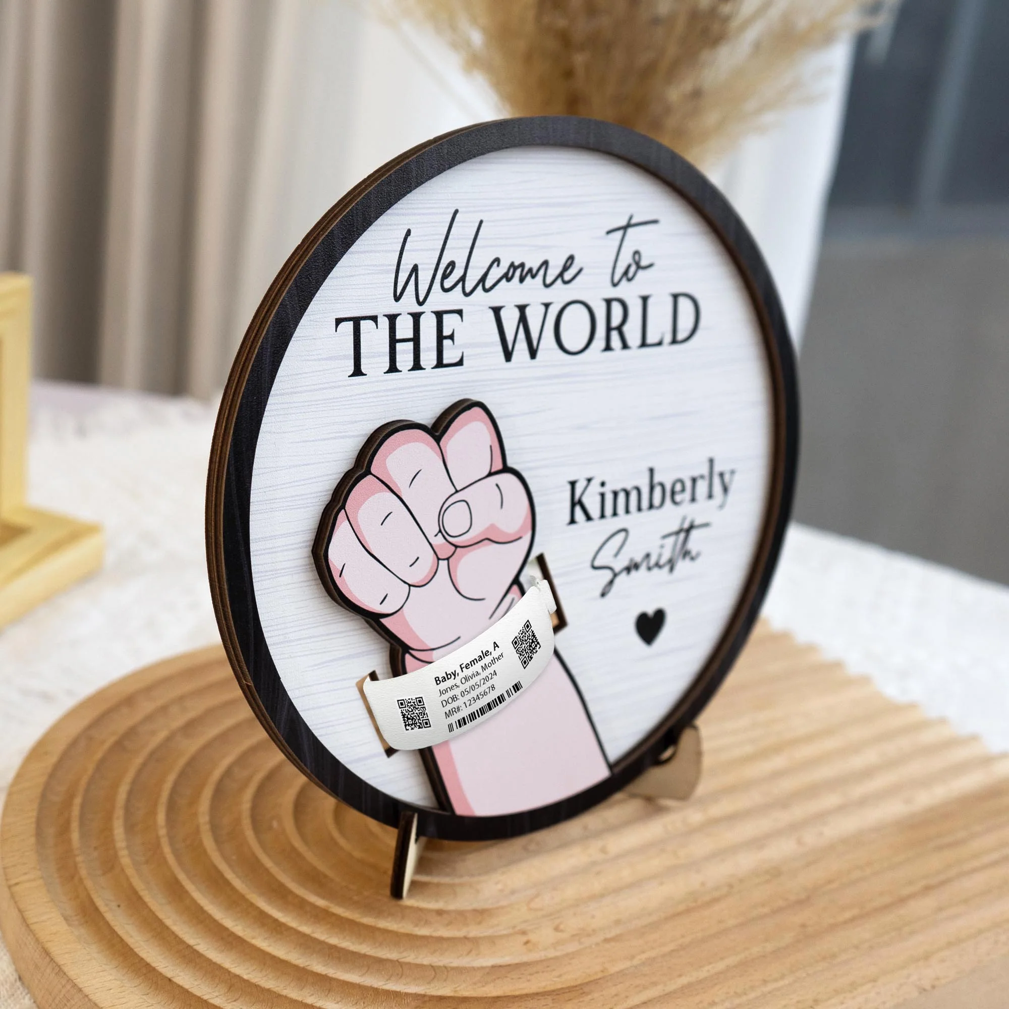 Newborn Birth Hospital Bracelet Wristband Holder - Personalized Wooden Plaque - Image 5