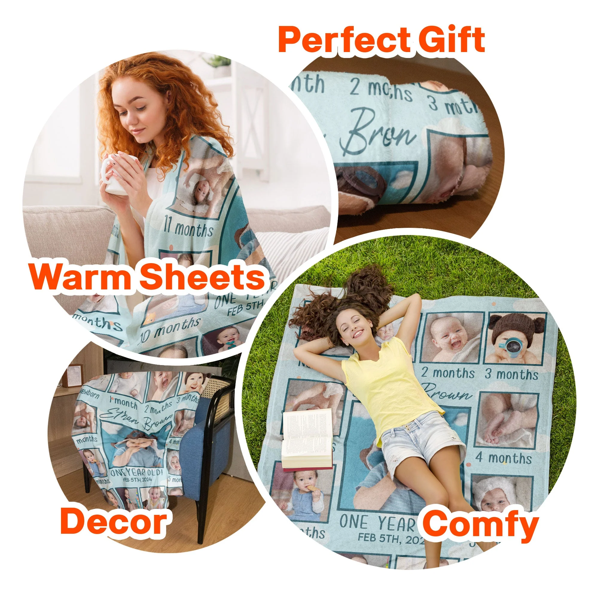 Newborn Kid Happy Month 1st Birthday Gift - Personalized Baby Photo Blanket - Image 8