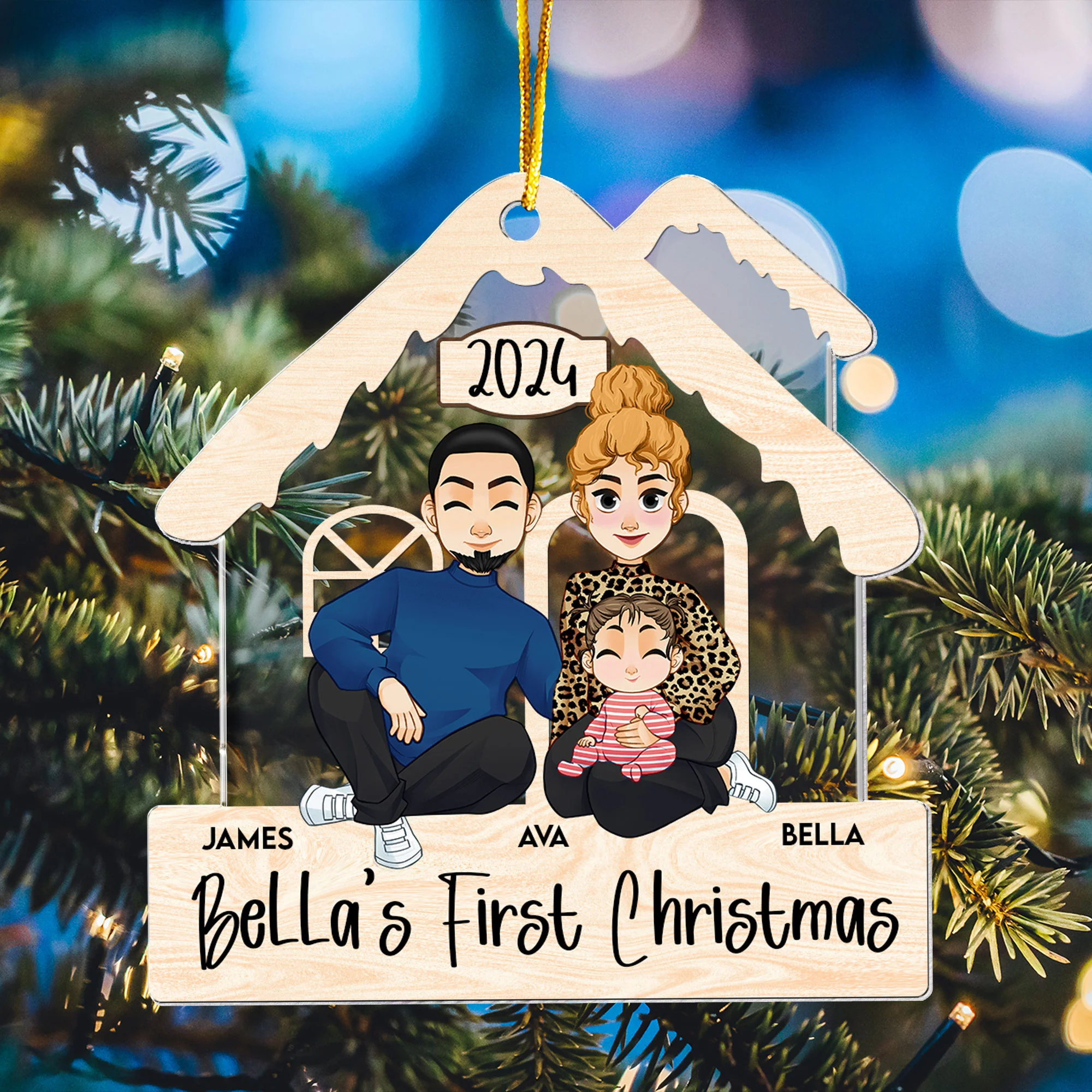 Newborn's First Christmas With Family - Personalized Acrylic Ornament - Image 4