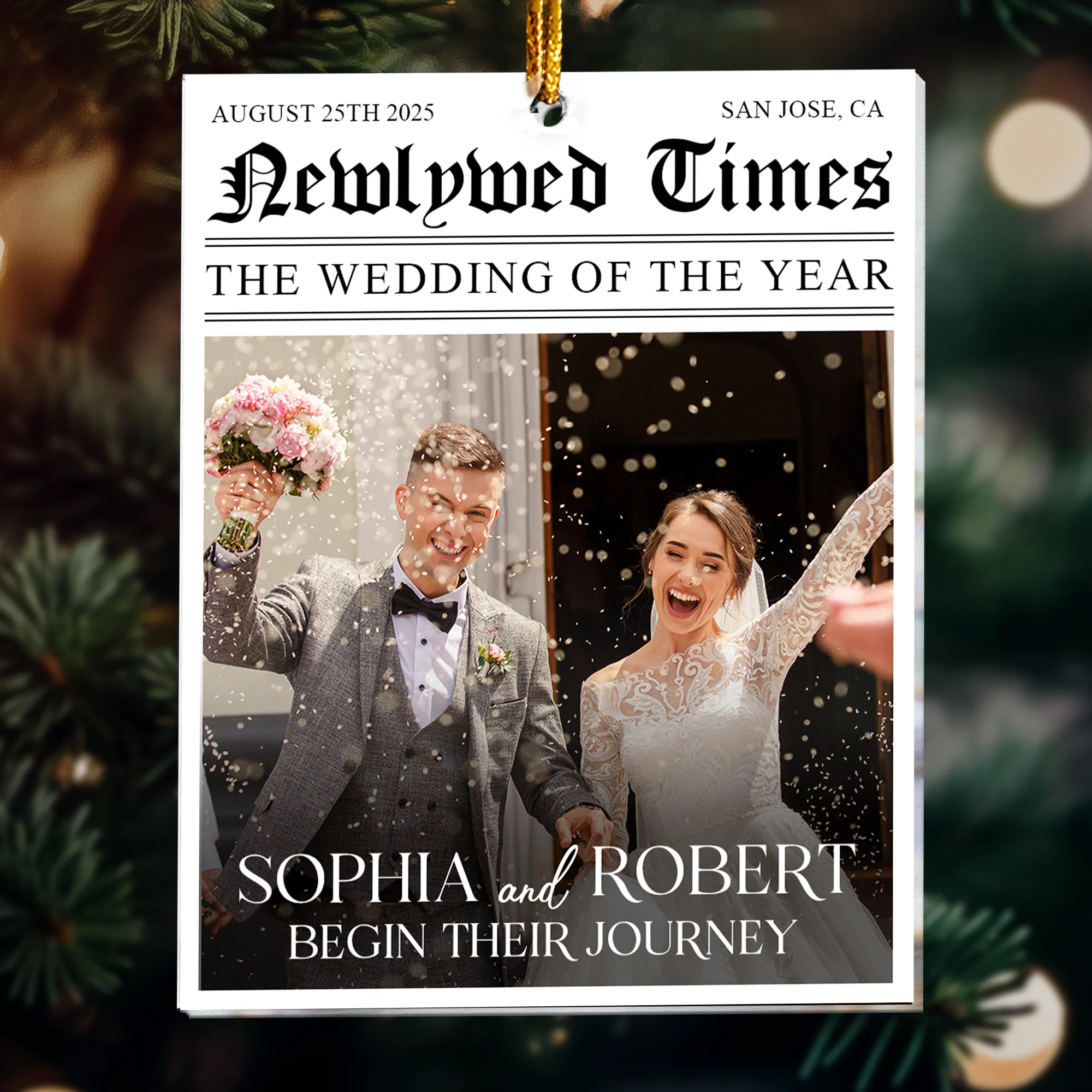 Newlywed Times The Wedding Of The Year - Personalized Acrylic Photo Ornament - Image 2
