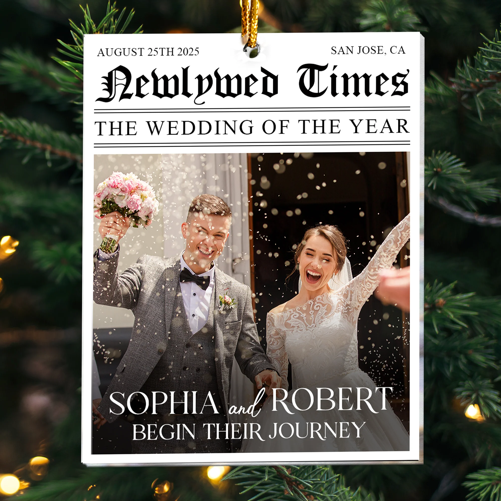Newlywed Times The Wedding Of The Year - Personalized Acrylic Photo Ornament - Image 4