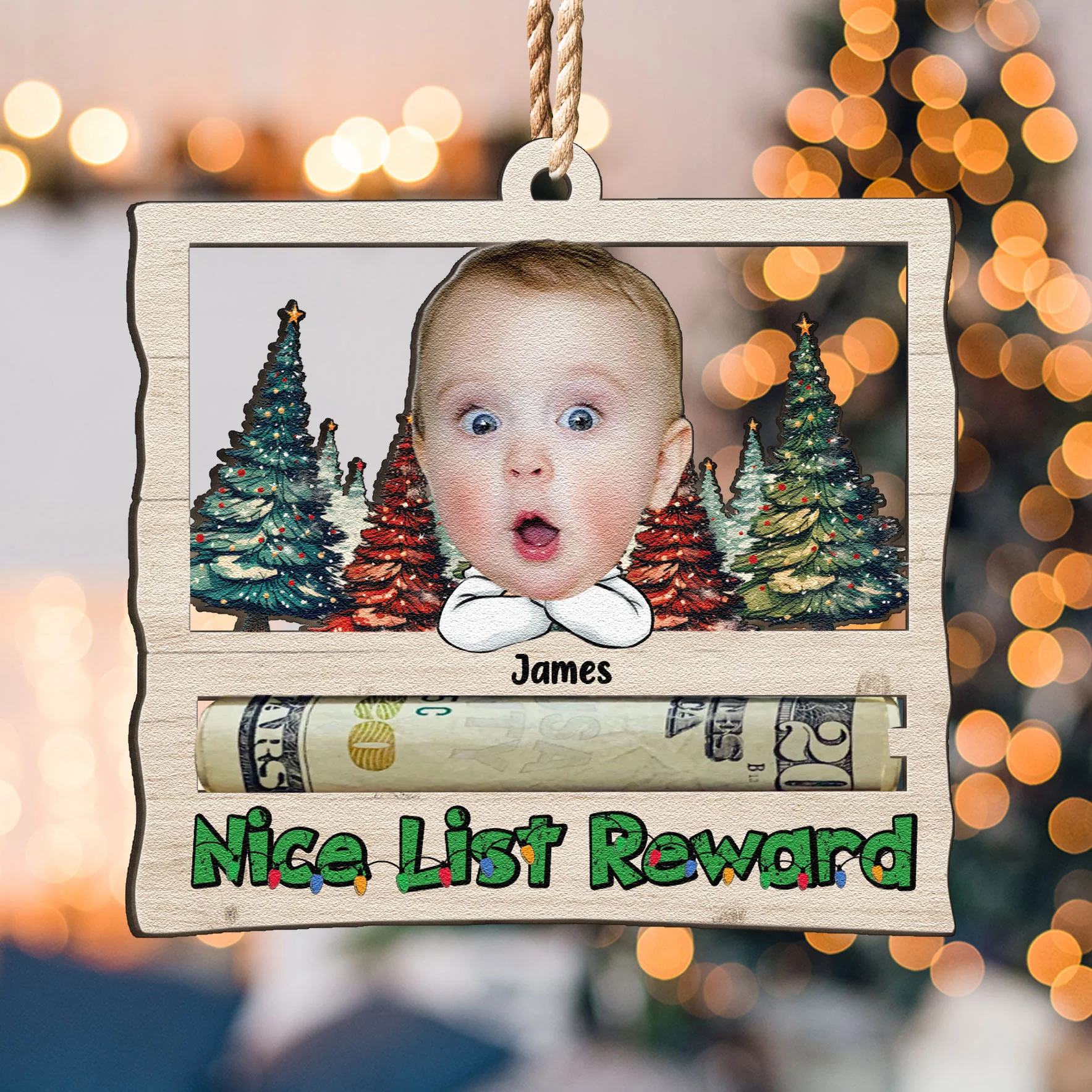 Nice List Reward Money Holder - Personalized Wooden Photo Ornament - Image 6