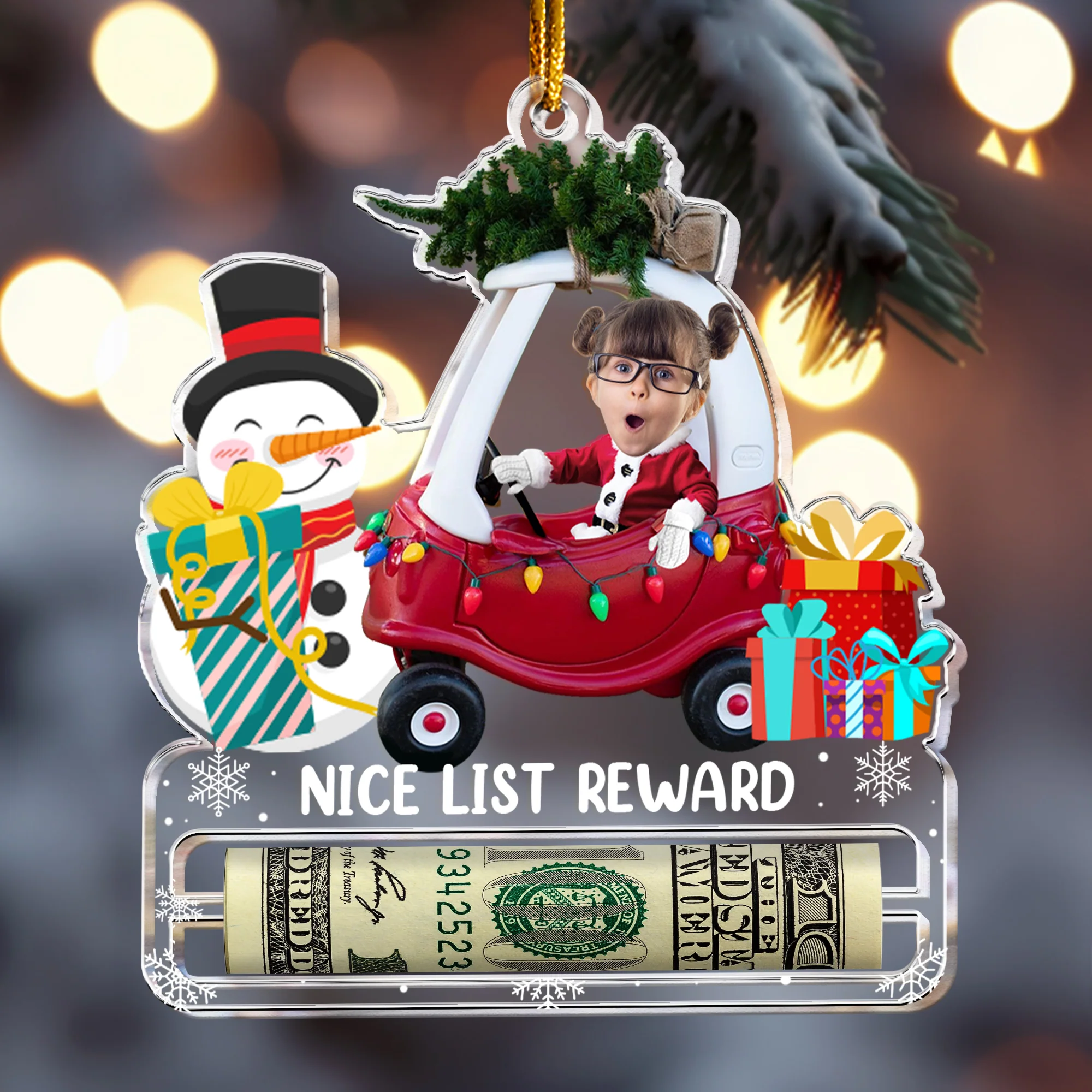 Nice List Santa Christmas Money Holder For Kids - Personalized Acrylic Photo Ornament - Image 4