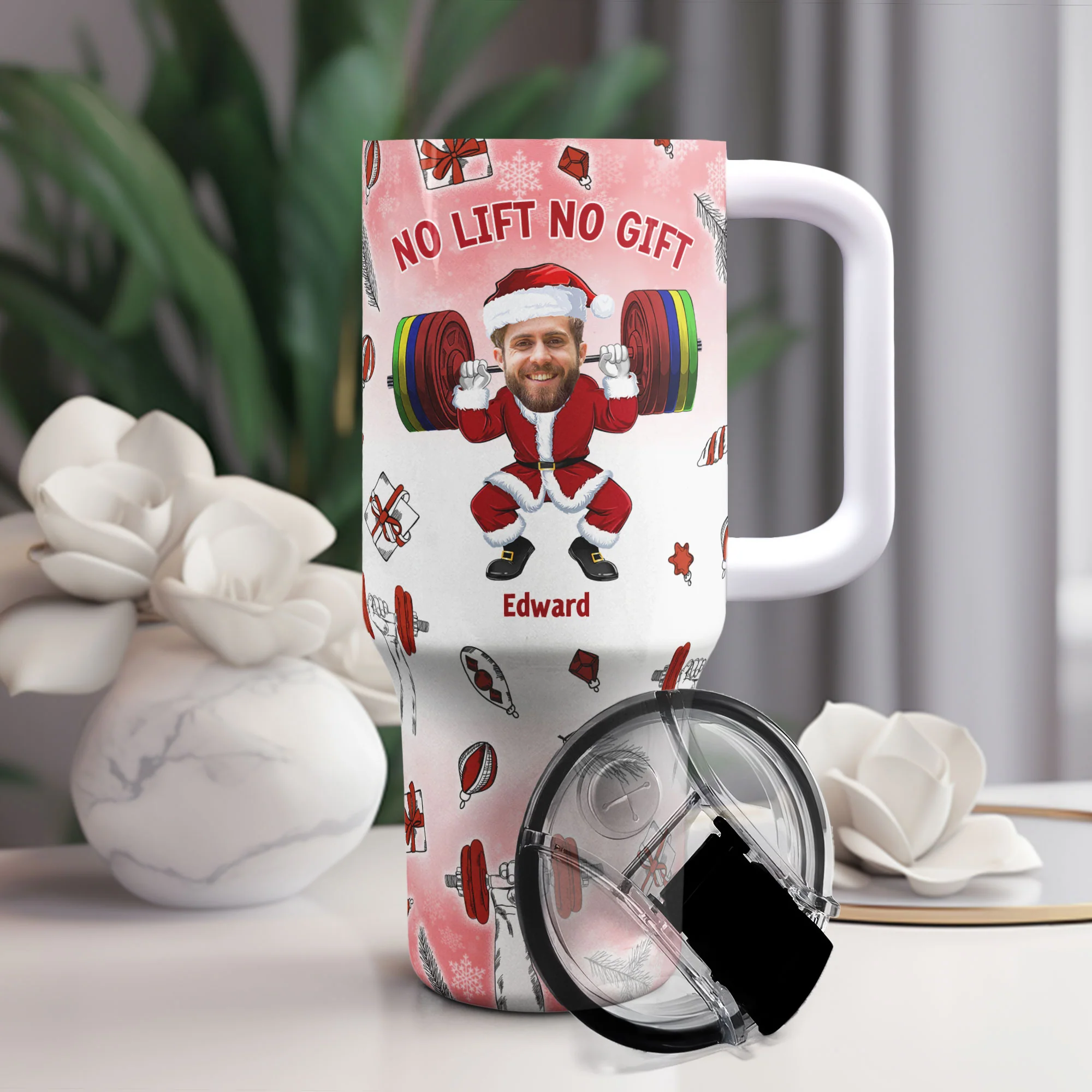 No Lift No Gift Christmas Gift For Gymer - Personalized Photo 40oz Tumbler With Straw - Image 2