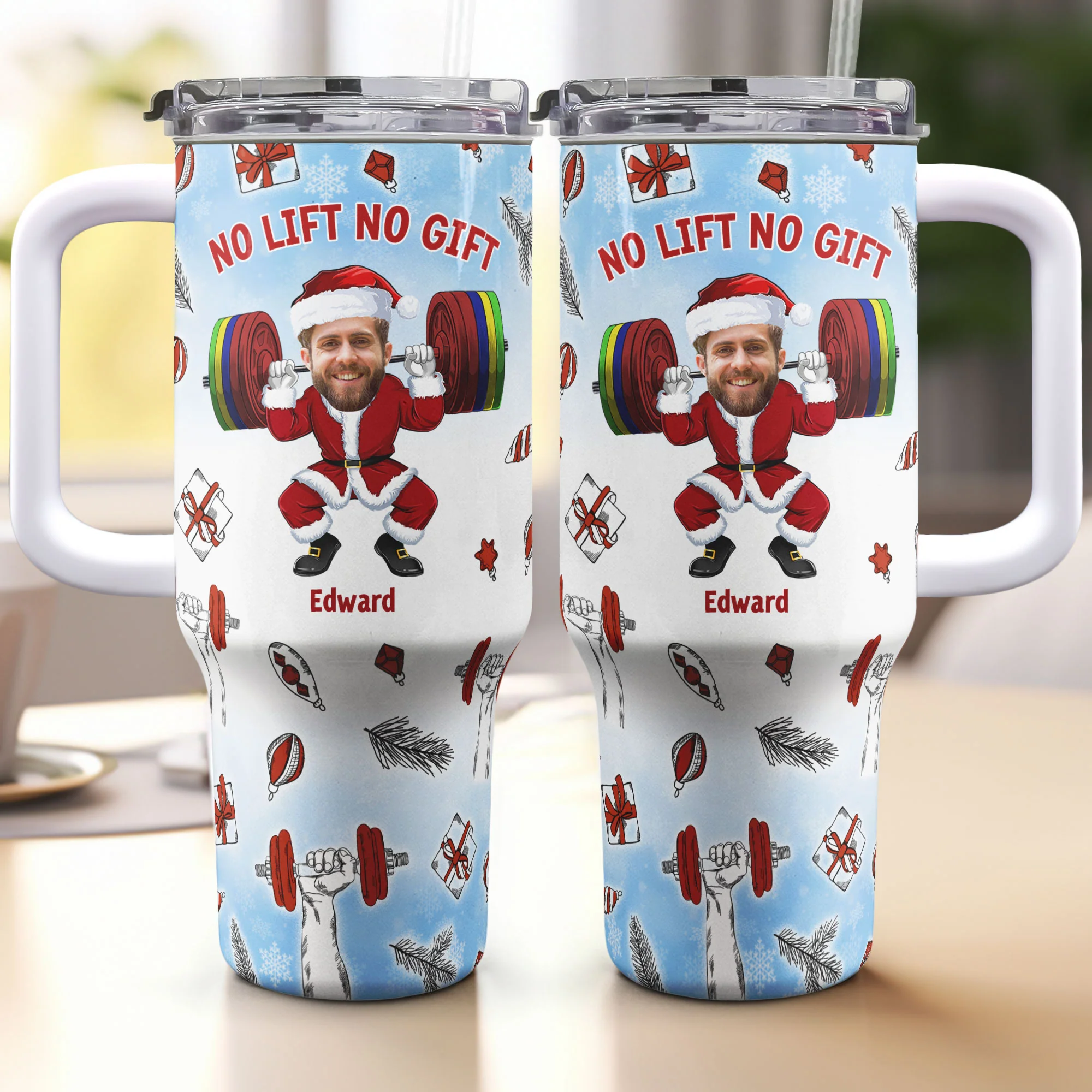 No Lift No Gift Christmas Gift For Gymer - Personalized Photo 40oz Tumbler With Straw - Image 7