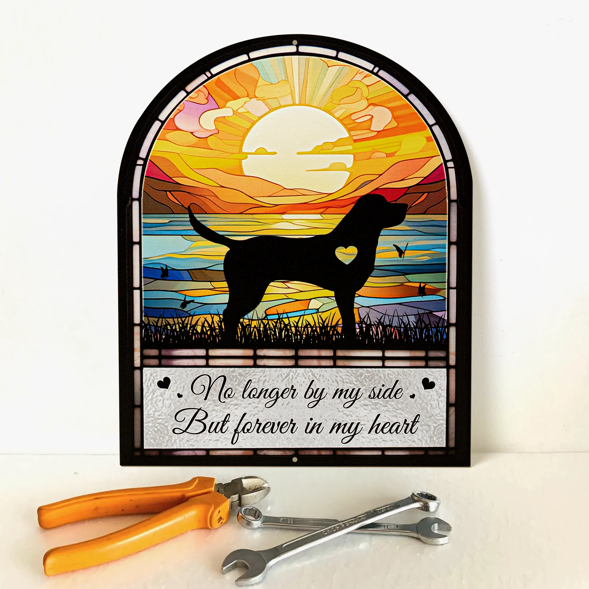 No Longer By My Side Forever In My Heart Dog Memorial - Personalized Metal Sign - Image 3