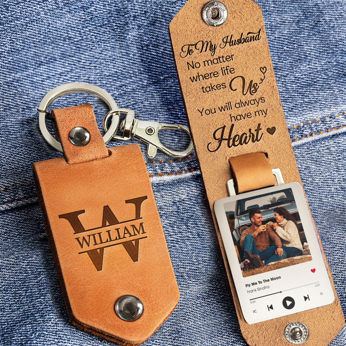 No Matter Where Life Takes Us - Personalized Leather Photo Keychain - Image 2