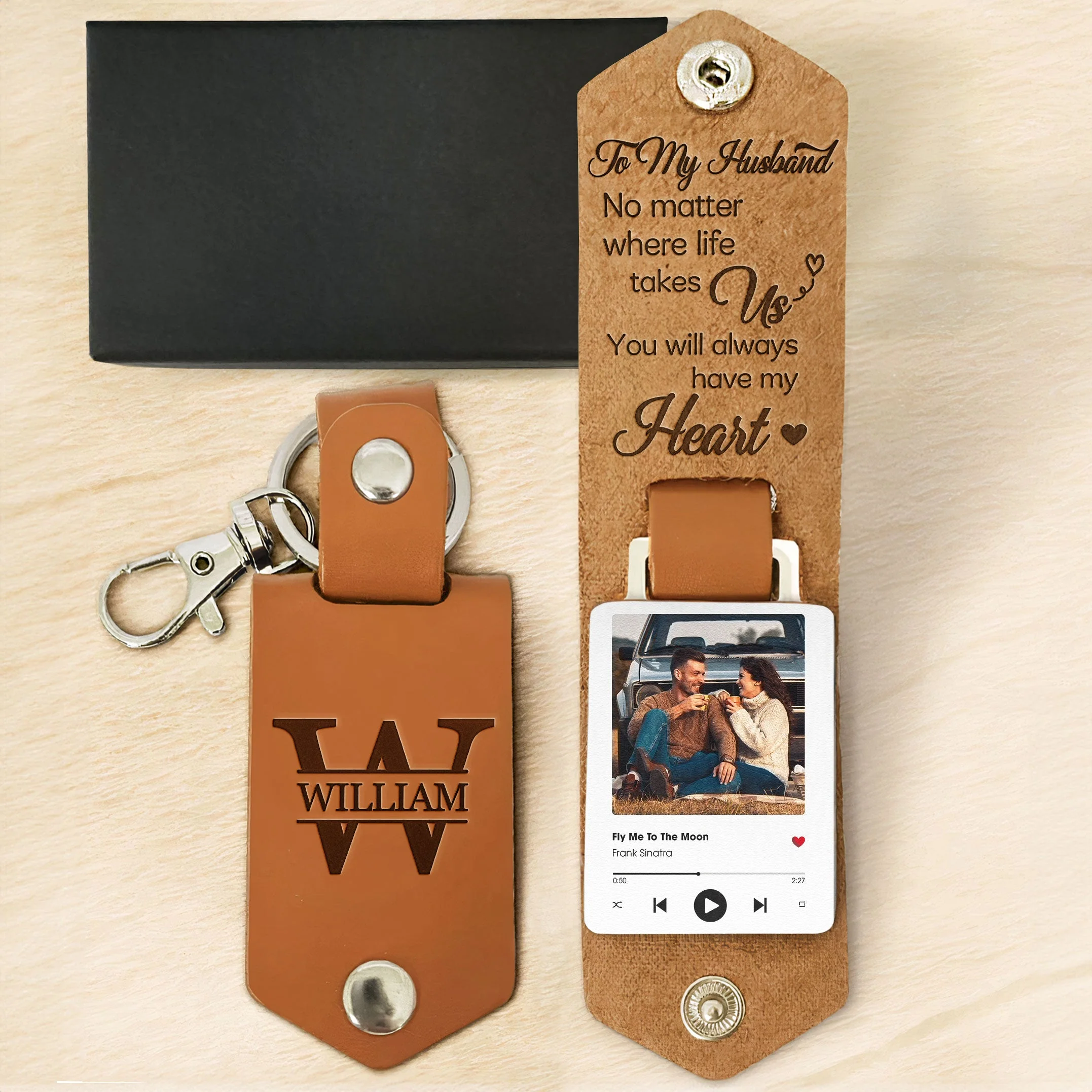 No Matter Where Life Takes Us - Personalized Leather Photo Keychain - Image 5