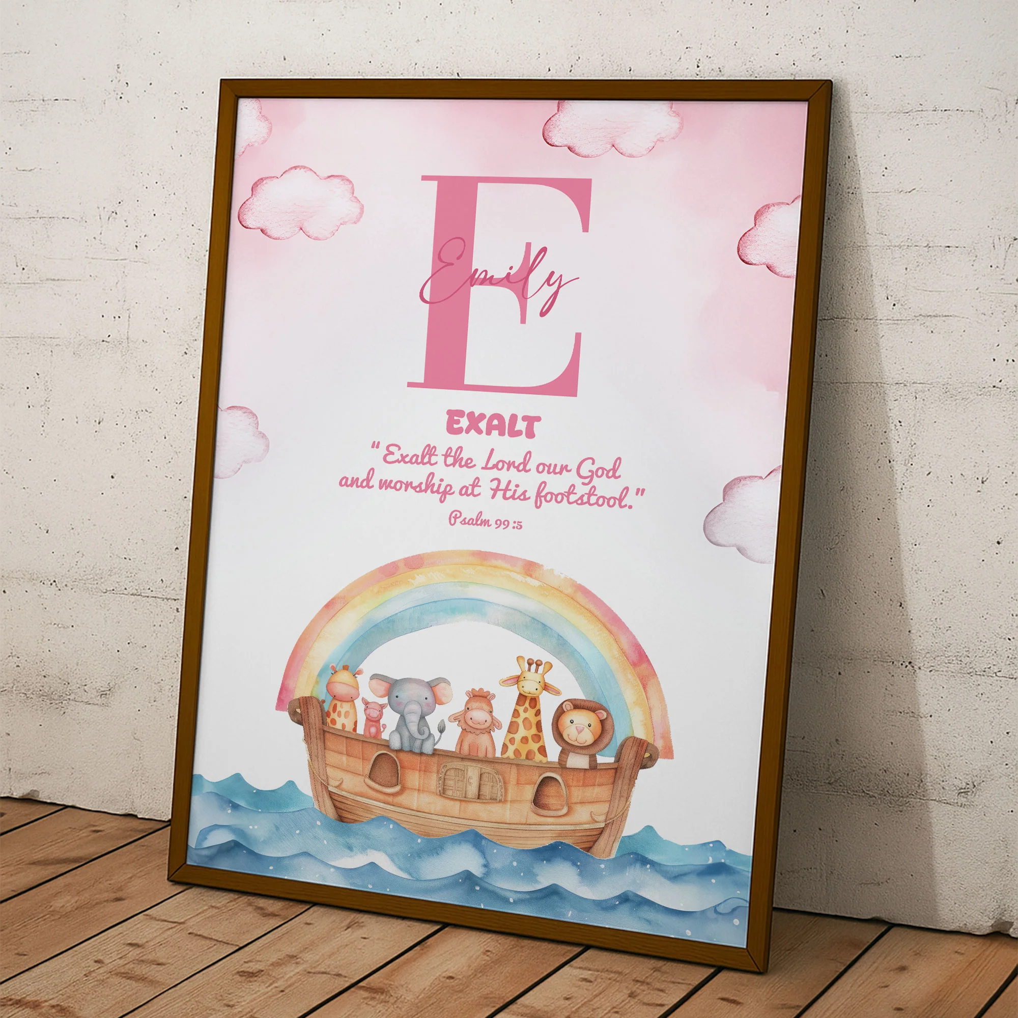Noah's Ark With Kids Bible Verse And Name Wall Art Nursery Decor - Personalized Poster - Image 4