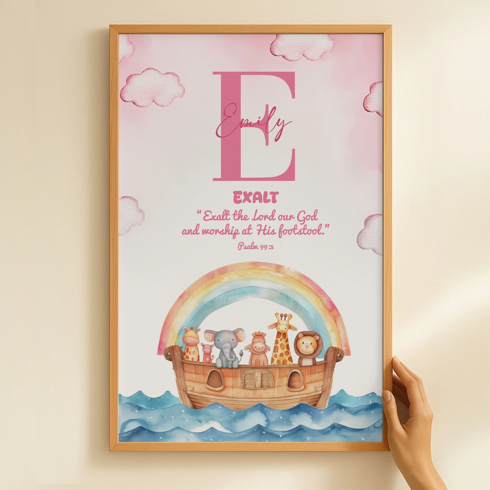 Noah's Ark With Kids Bible Verse And Name Wall Art Nursery Decor - Personalized Poster - Image 5