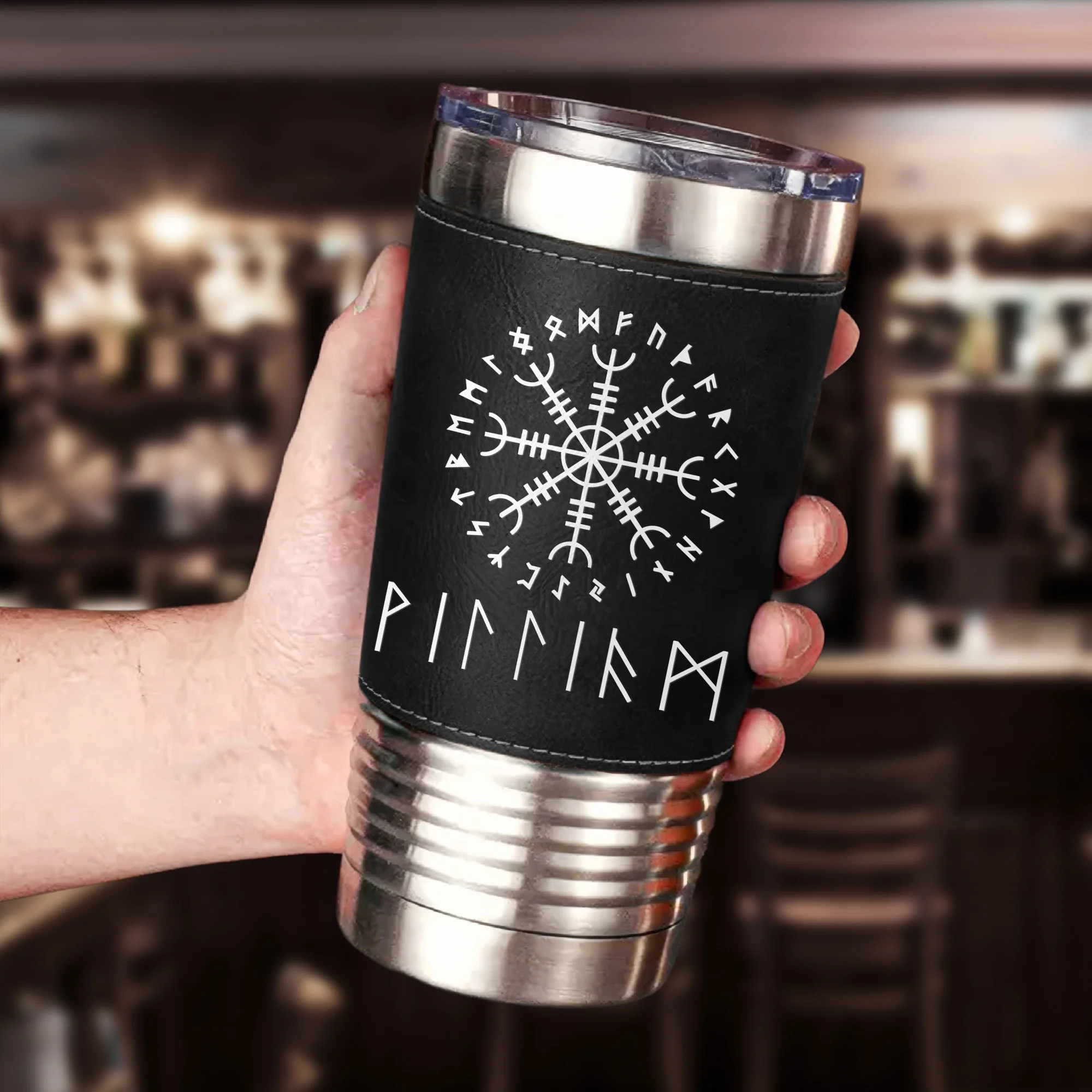 Norse Mythology Viking Runes - Personalized 20oz Leather Wrapped Tumbler - Image 5
