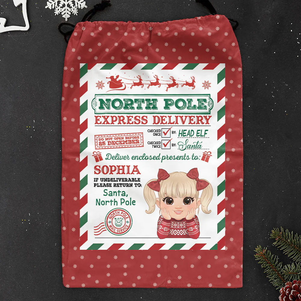 North Pole Express Delivery For Kids From Santa - Personalized Christmas Sack - Image 3