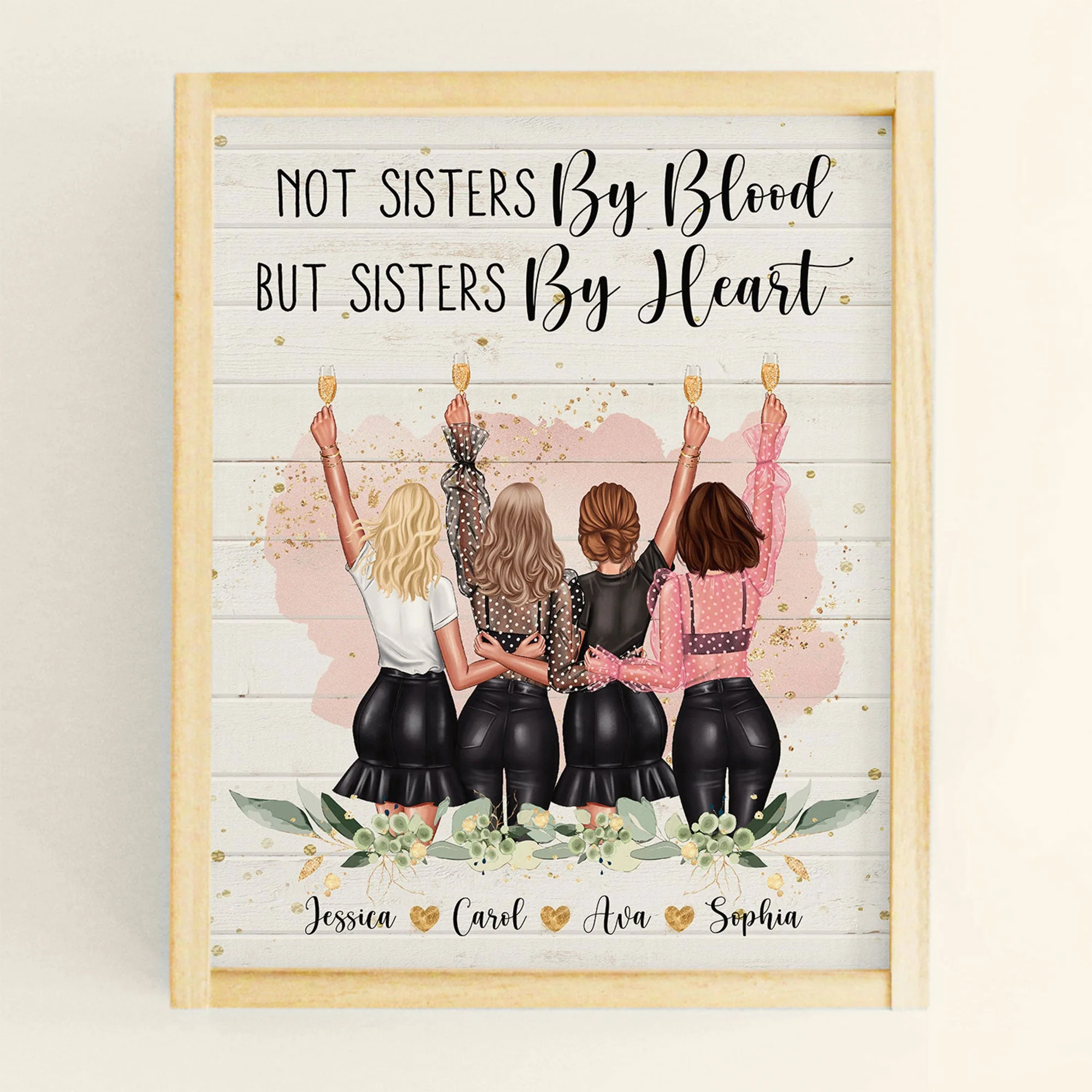 Not Sisters By Blood But Sisters By Heart - Personalized Poster - Birthday Gift For Sister, Soul Sister, Best Friend, BFF, Bestie, Friend - Party Girls Illustration - Image 2