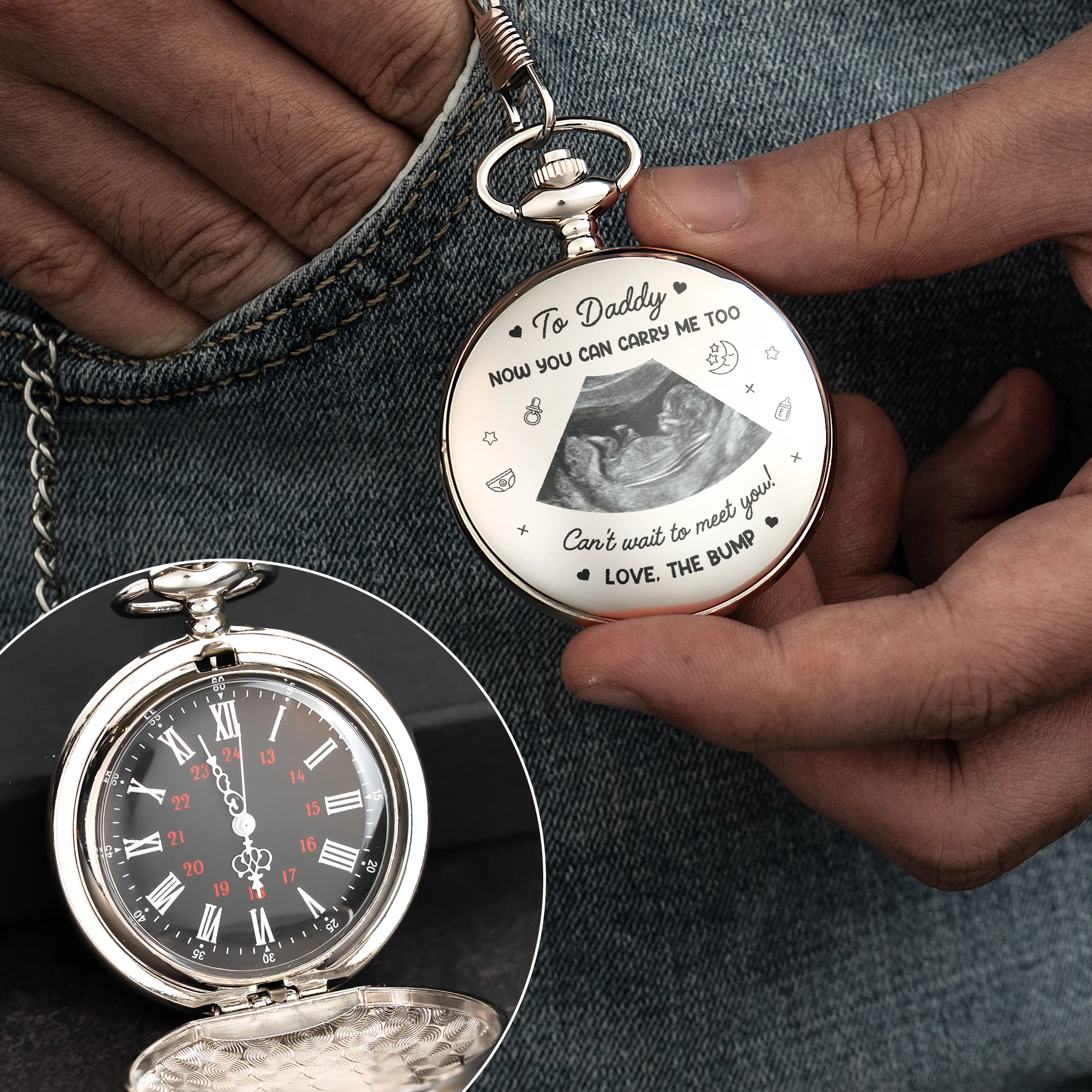 Now You Can Carry Me Too First Father's Day For Dad, Husband - Personalized Pocket Watch - Image 2