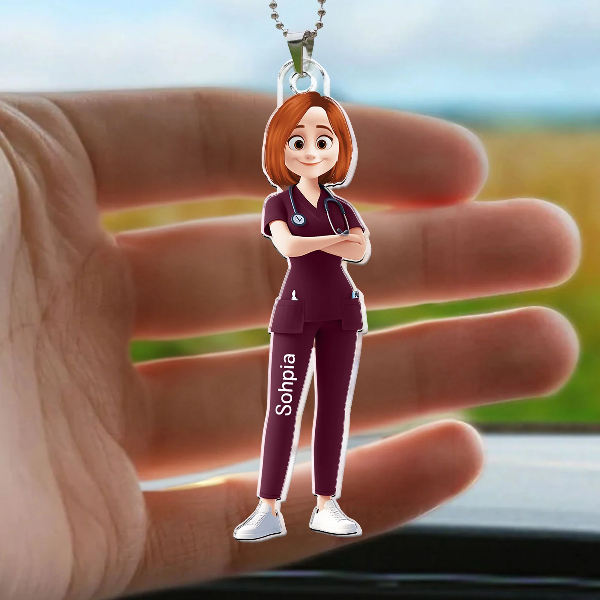 Nurse Cartoon Character - Personalized Rear View Mirror Accessory - Image 3