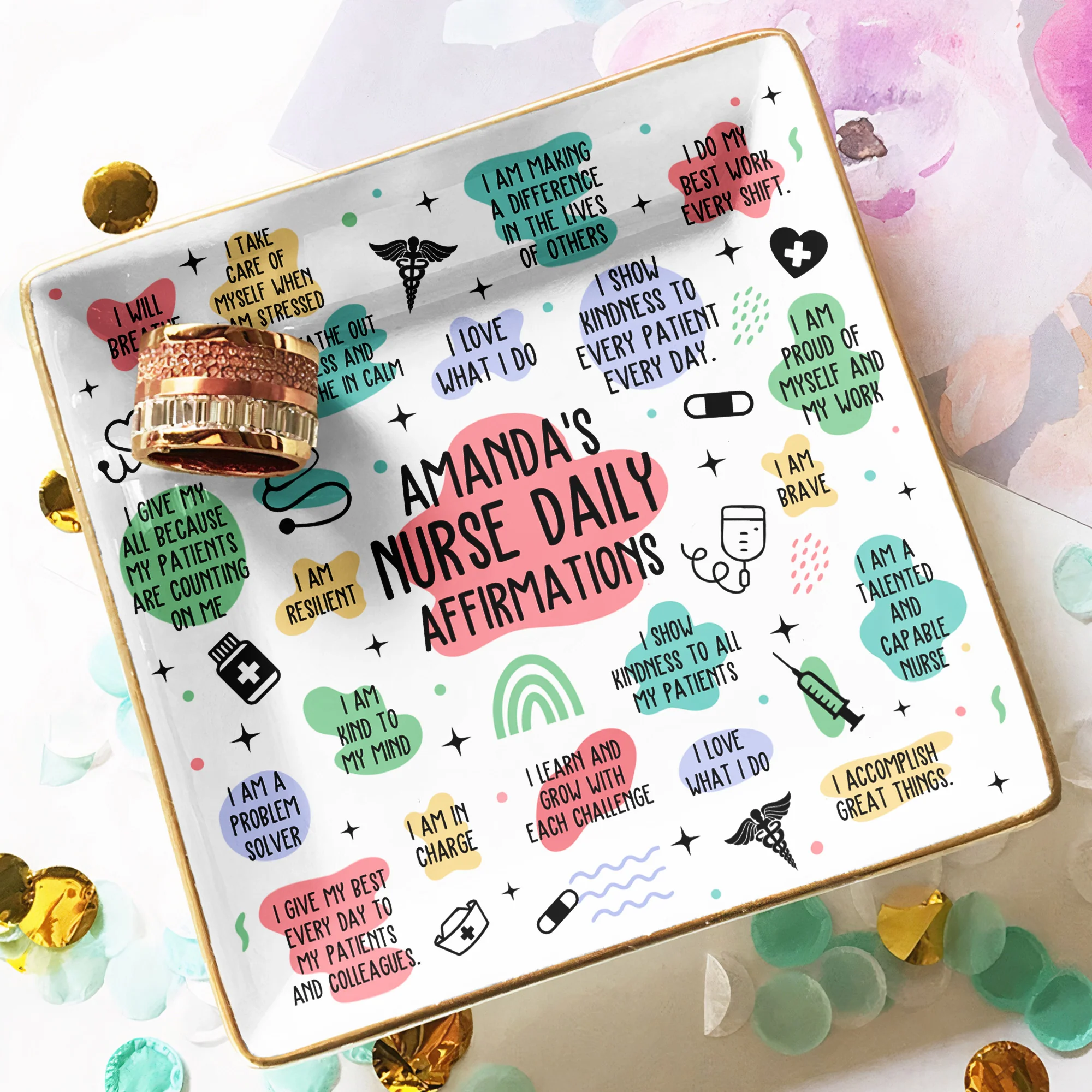 Nurse Daily Affirmations - Nurse Custom Gift - Personalized Jewelry Dish - Image 4