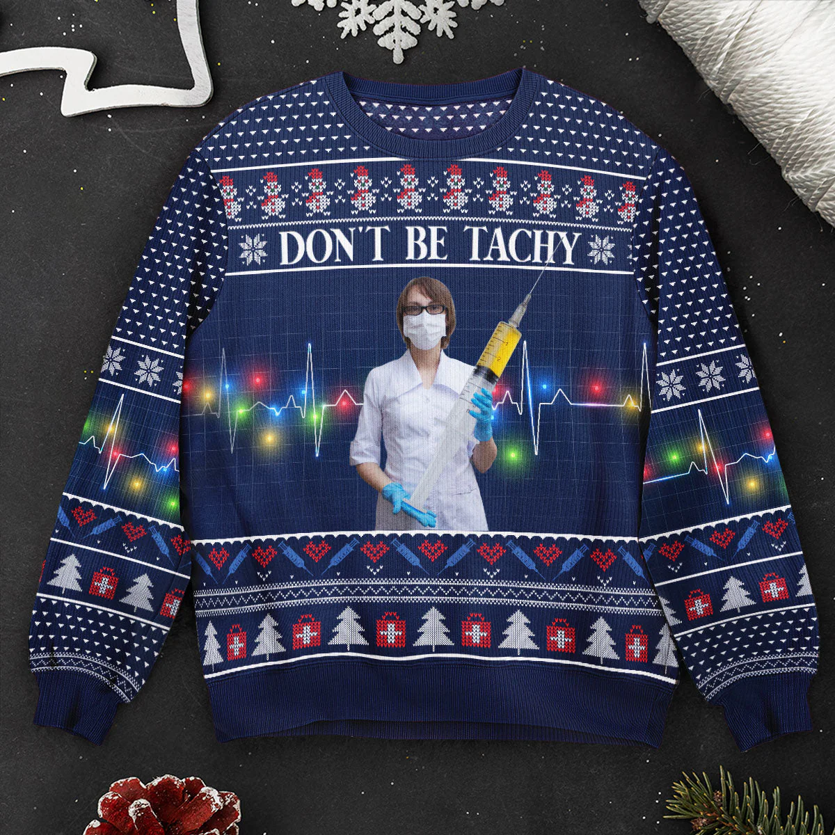 Nurse Don't Be Tachy - Personalized Photo Ugly Sweater - Image 2