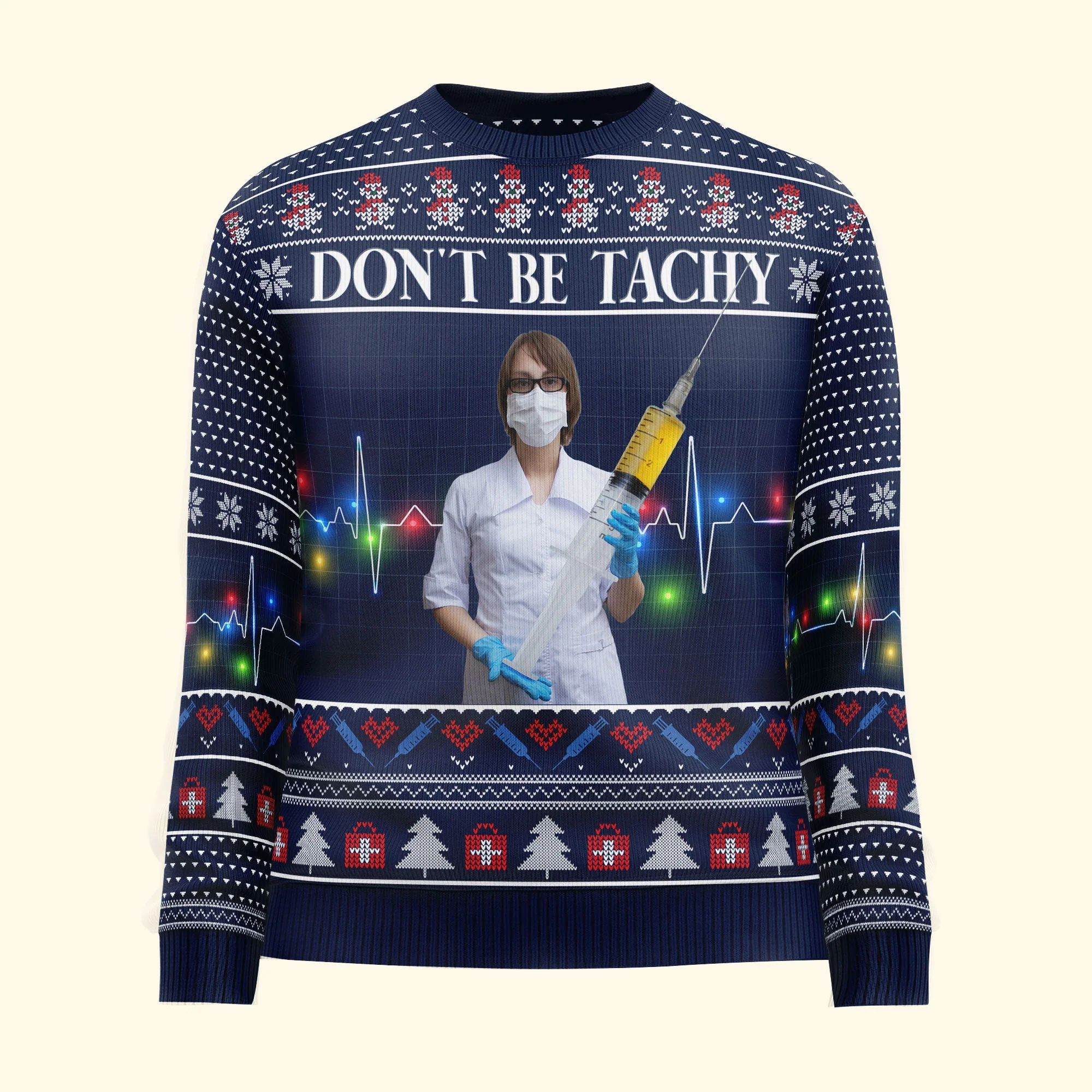 Nurse Don't Be Tachy - Personalized Photo Ugly Sweater - Image 4