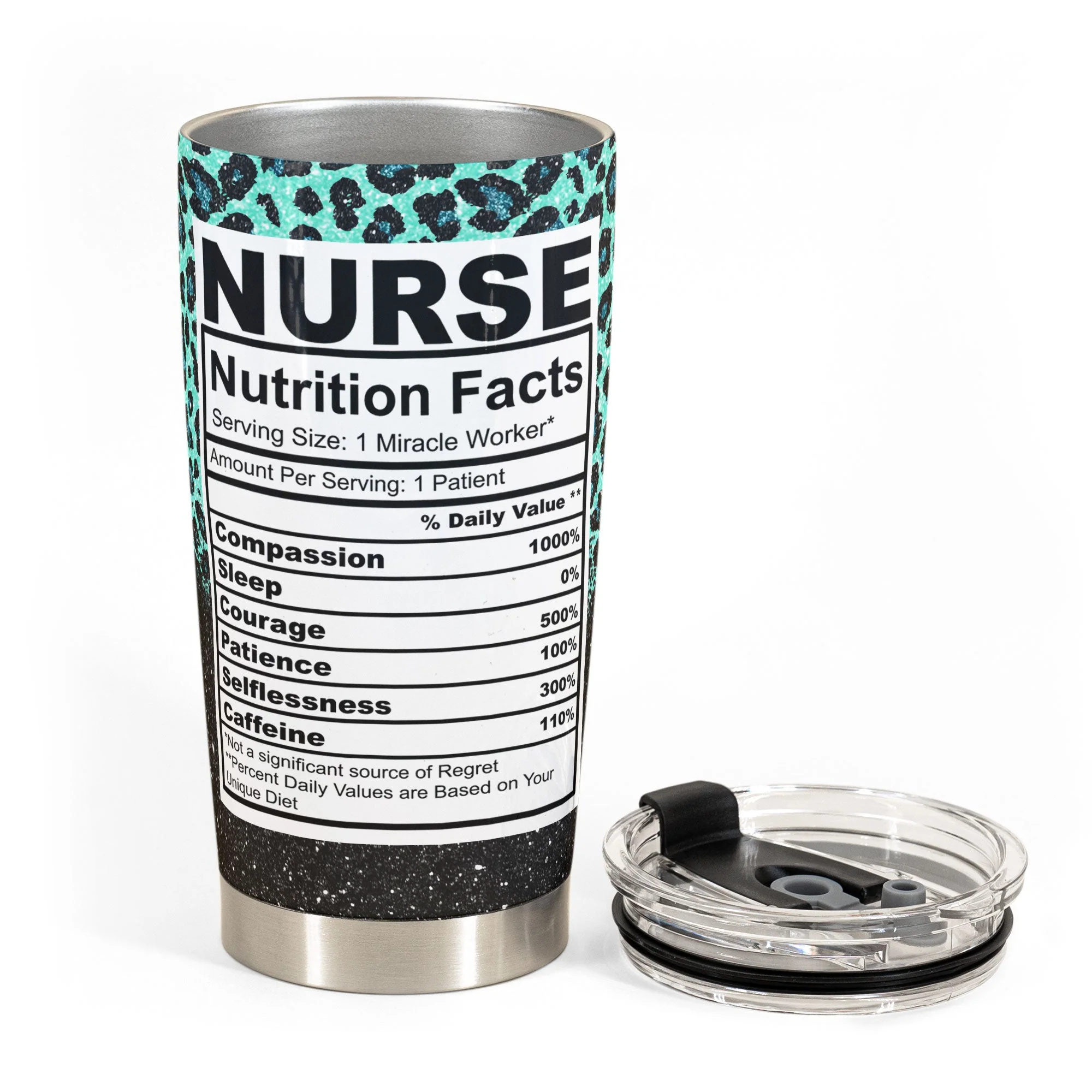 Nurse Life Nutrition Facts - Personalized Tumbler Cup - Glitter Leopard Design - Image 3