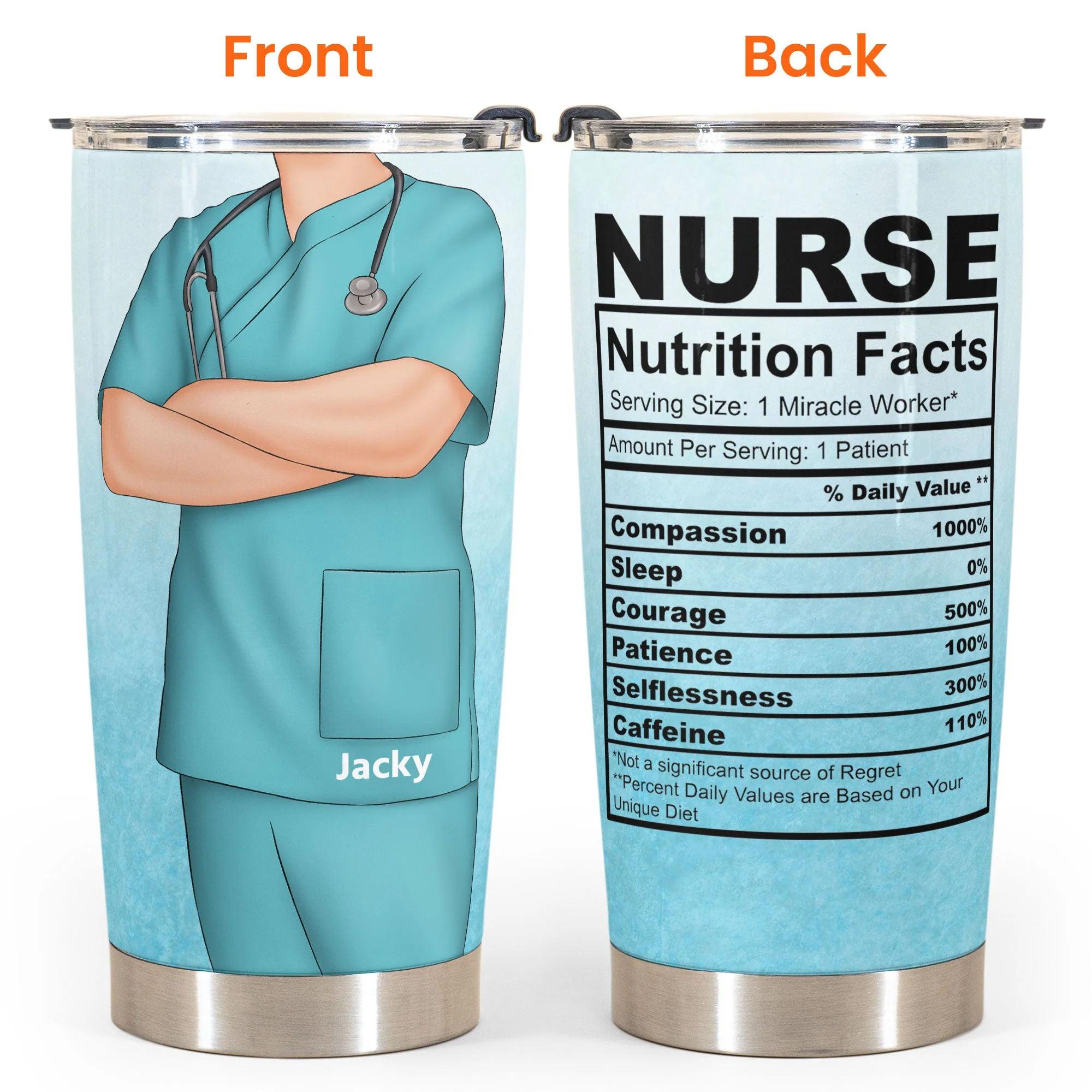Nurse Nutrition Facts - Personalized Tumbler Cup - Birthday Gift For Nurse, Doctor - Male Nurse, Doctor - Image 3