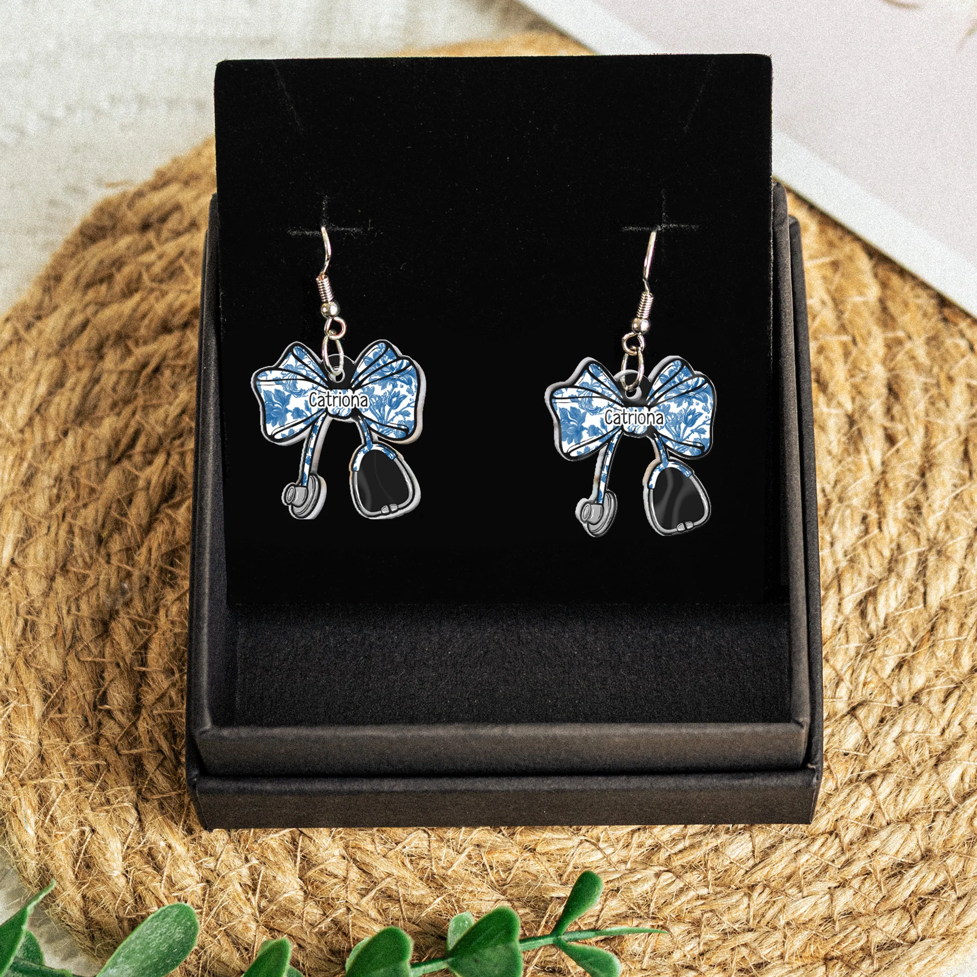 Nurse Stethoscope Bow Coquette Ribbon Nursing Gift - Personalized Acrylic Earrings - Image 5