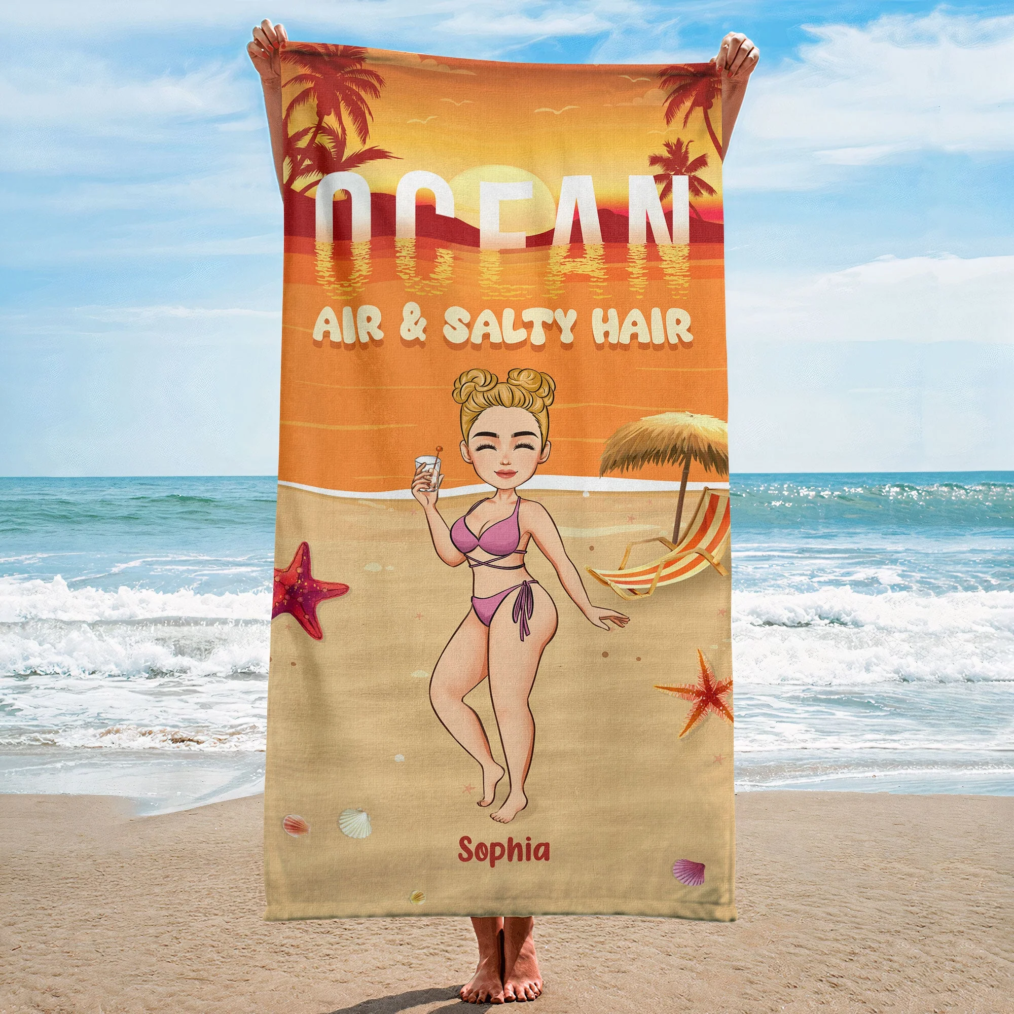 Ocean Air & Salty Hair - Personalized Beach Towel - Image 3