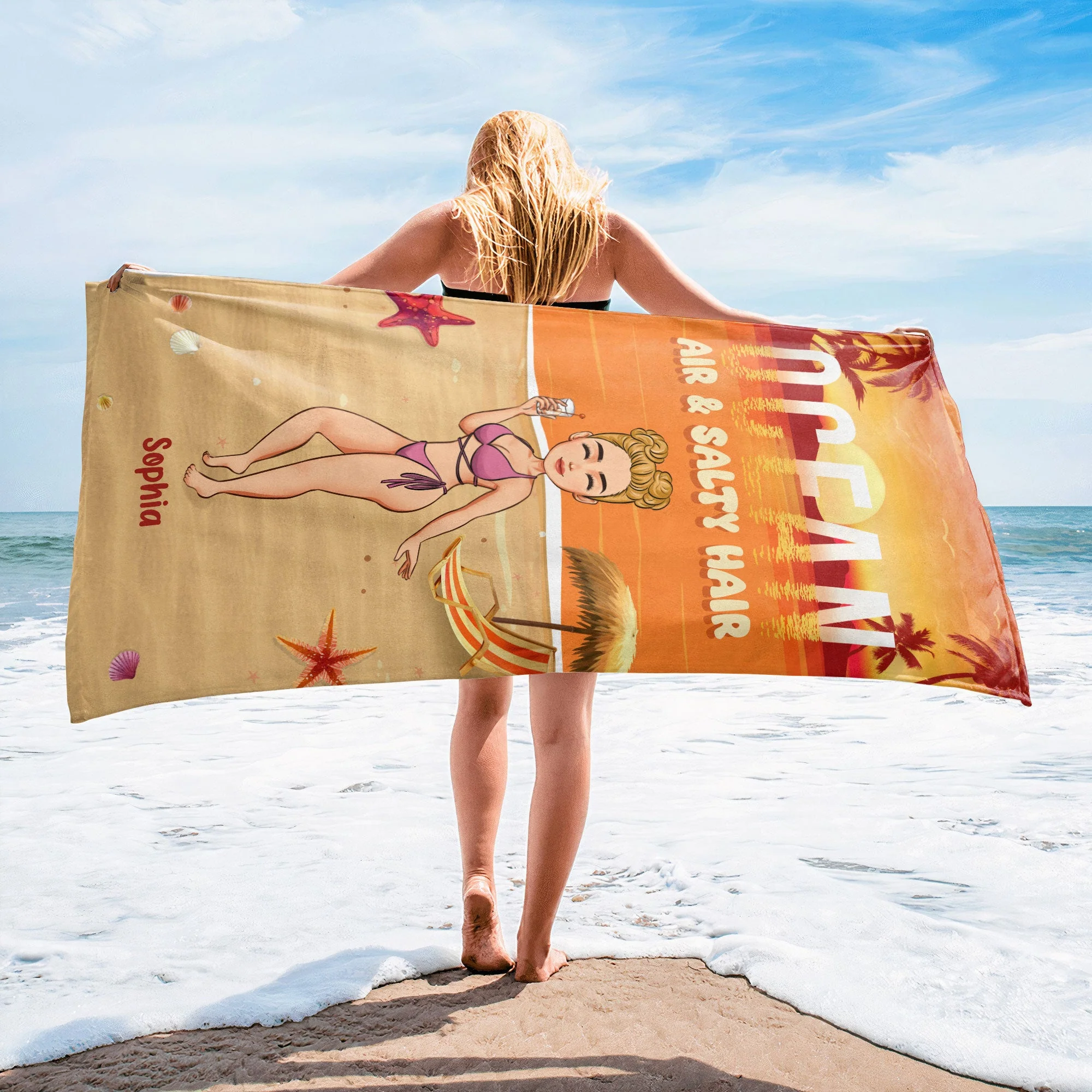 Ocean Air & Salty Hair - Personalized Beach Towel - Image 5