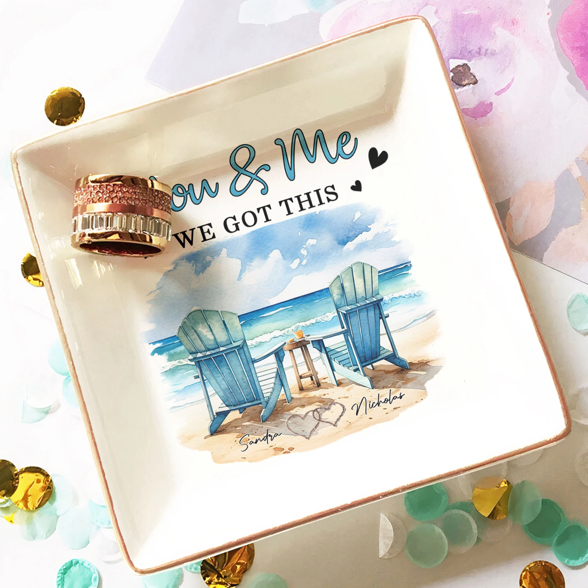 Ocean View Couple Beach Chairs You & Me We Got This - Personalized Jewelry Dish - Image 3