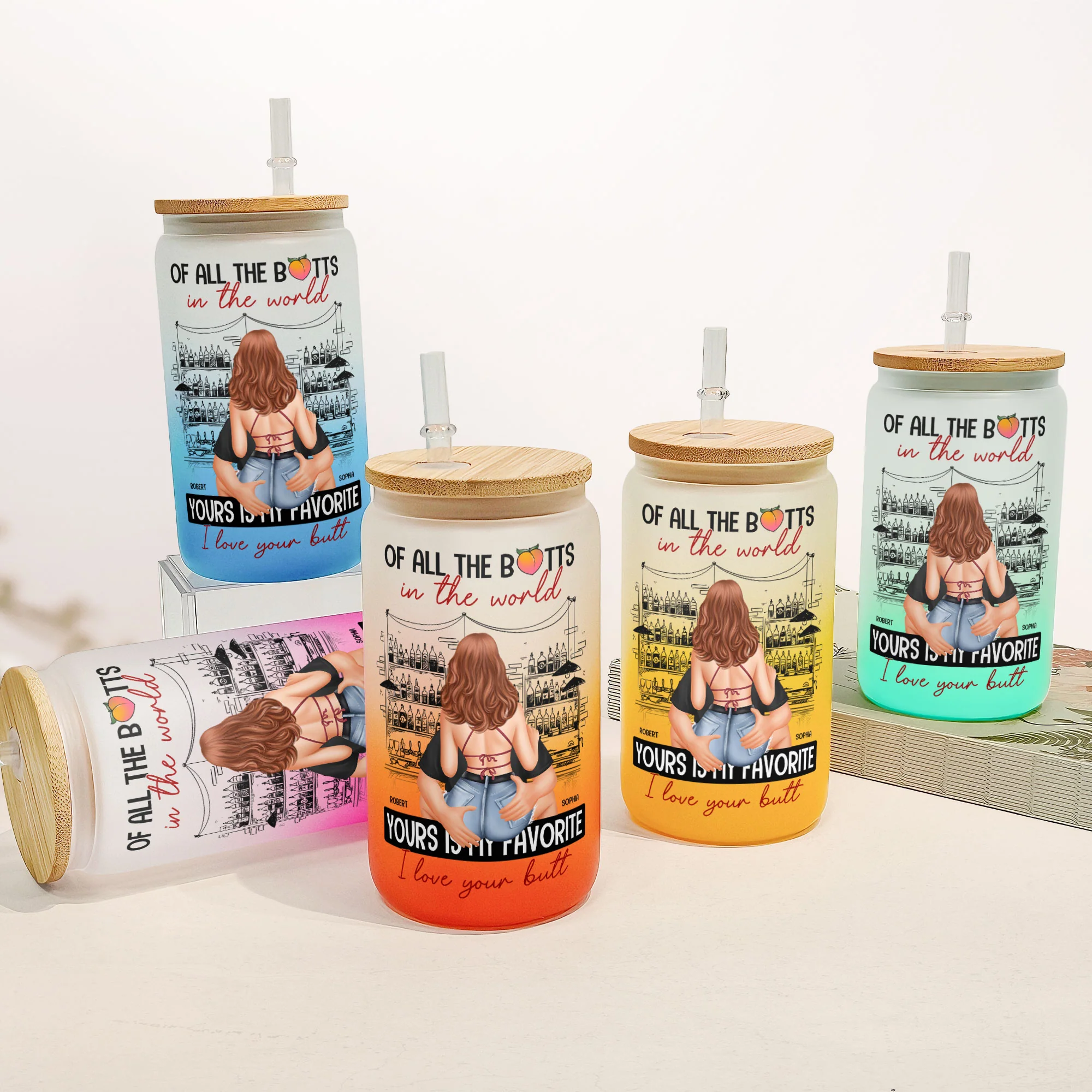 Of All The Butts In The World Yours Is My Favorite - Personalized Frosted Glass Cup - Image 2