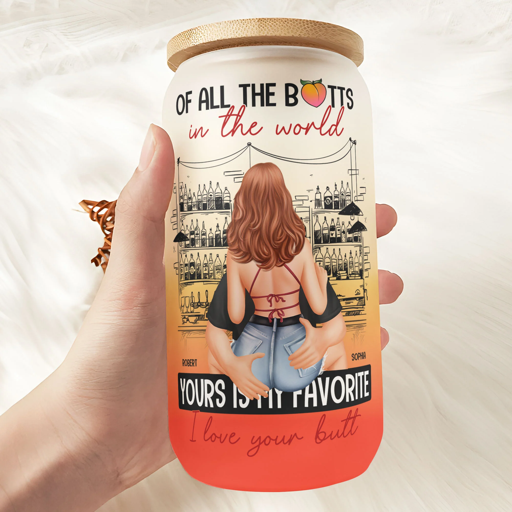 Of All The Butts In The World Yours Is My Favorite - Personalized Frosted Glass Cup - Image 3