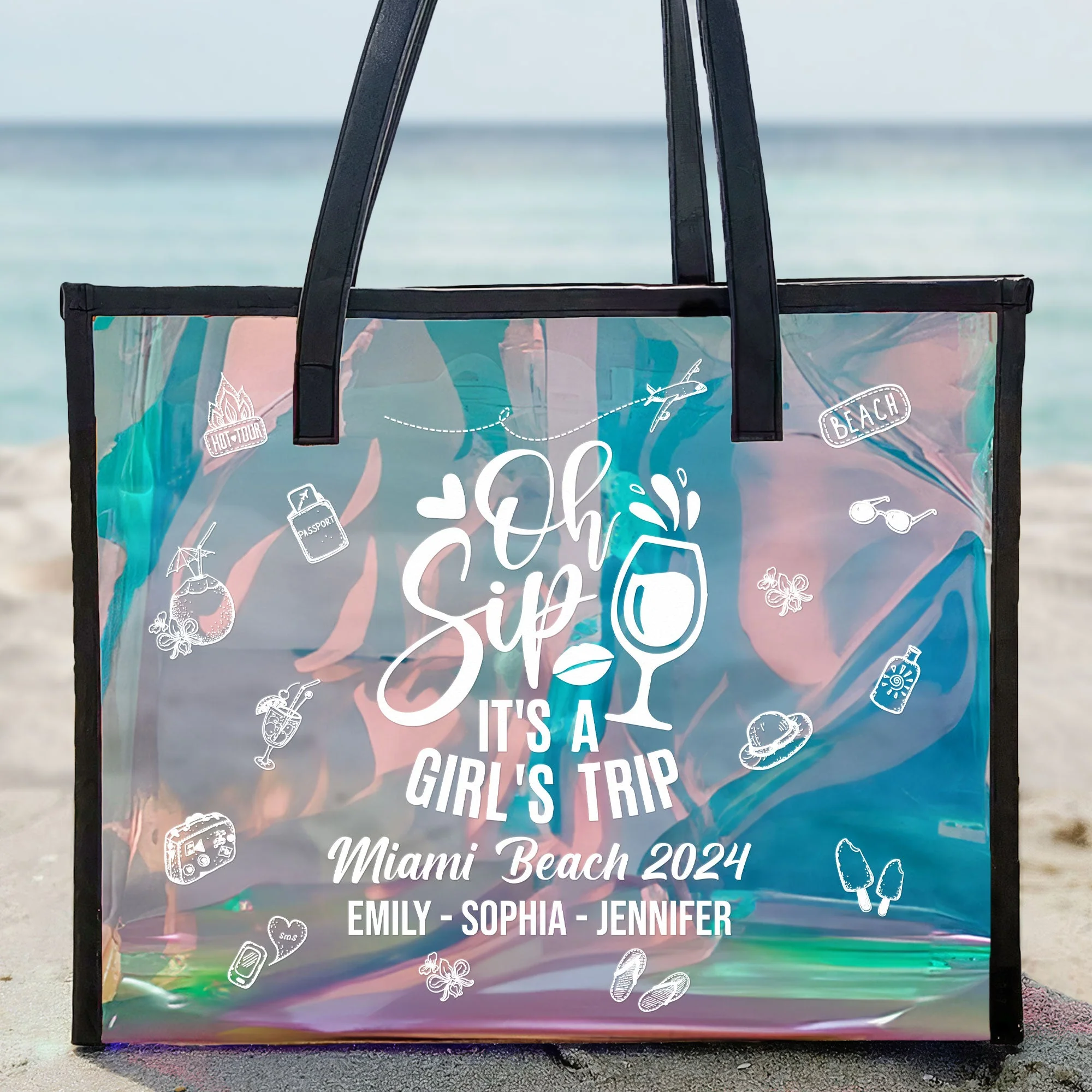 Oh Sip It's A Girls' Trip - Personalized Holographic Tote - Image 2