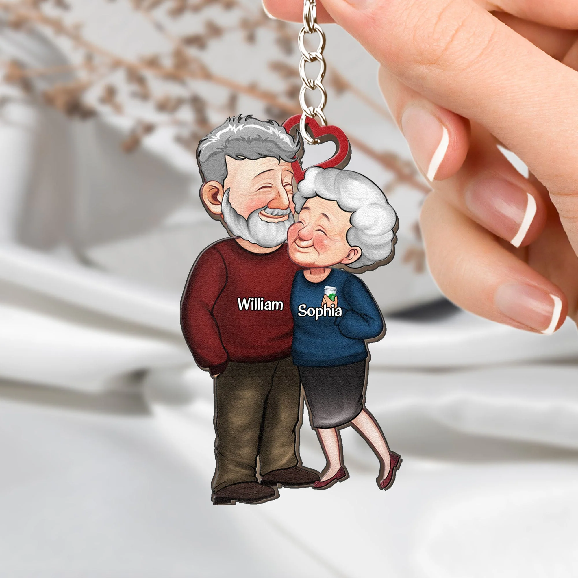 Old Couples Anniversary Gift - Personalized Wooden Keychain - Image 2