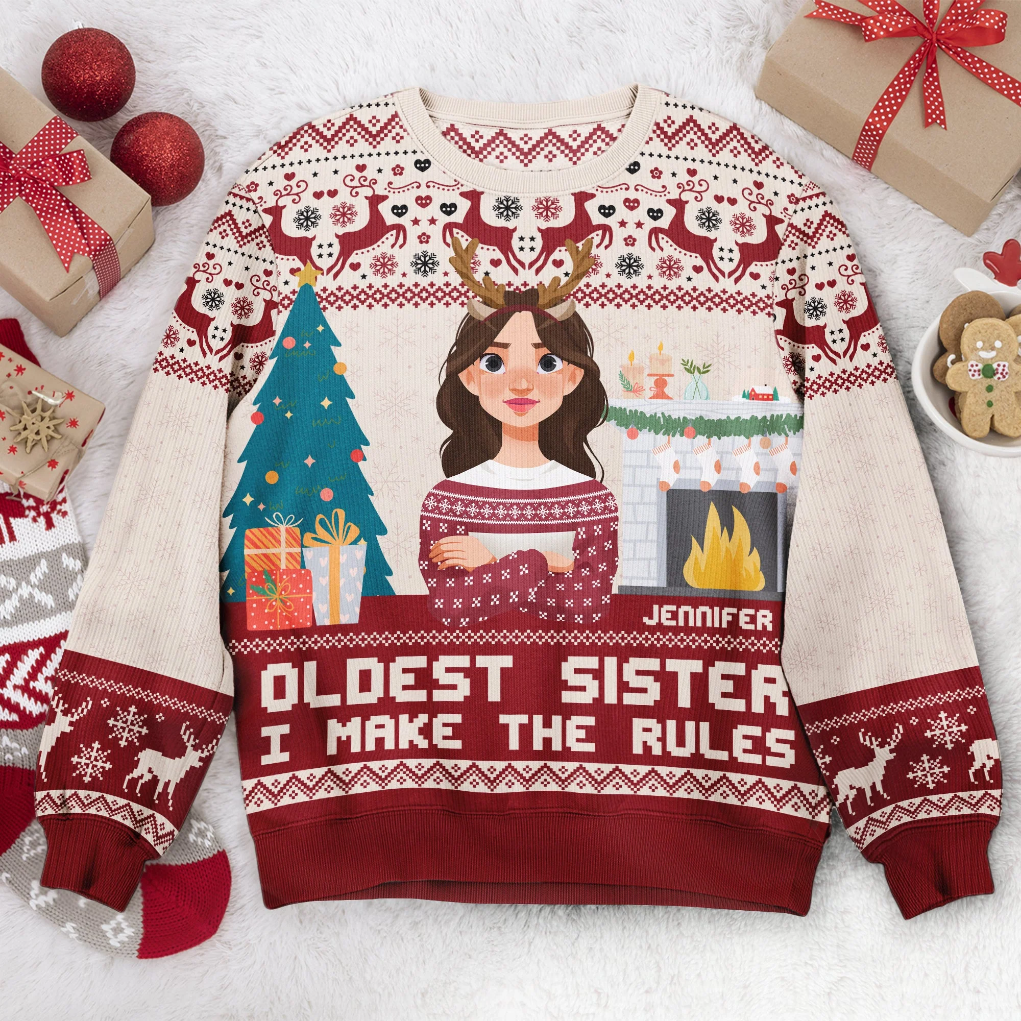 Oldest Sister I Make The Rules - Personalized Ugly Sweater - Image 2
