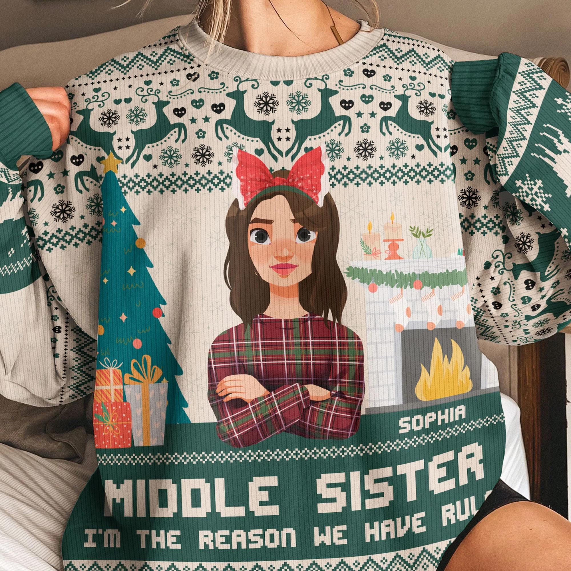 Oldest Sister I Make The Rules - Personalized Ugly Sweater - Image 3