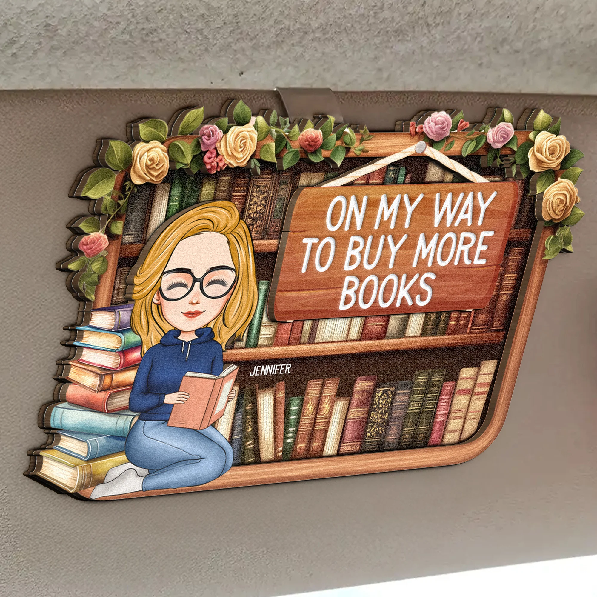 On My Way To Buy More Books - Personalized Wooden Car Visor Clip - Image 2