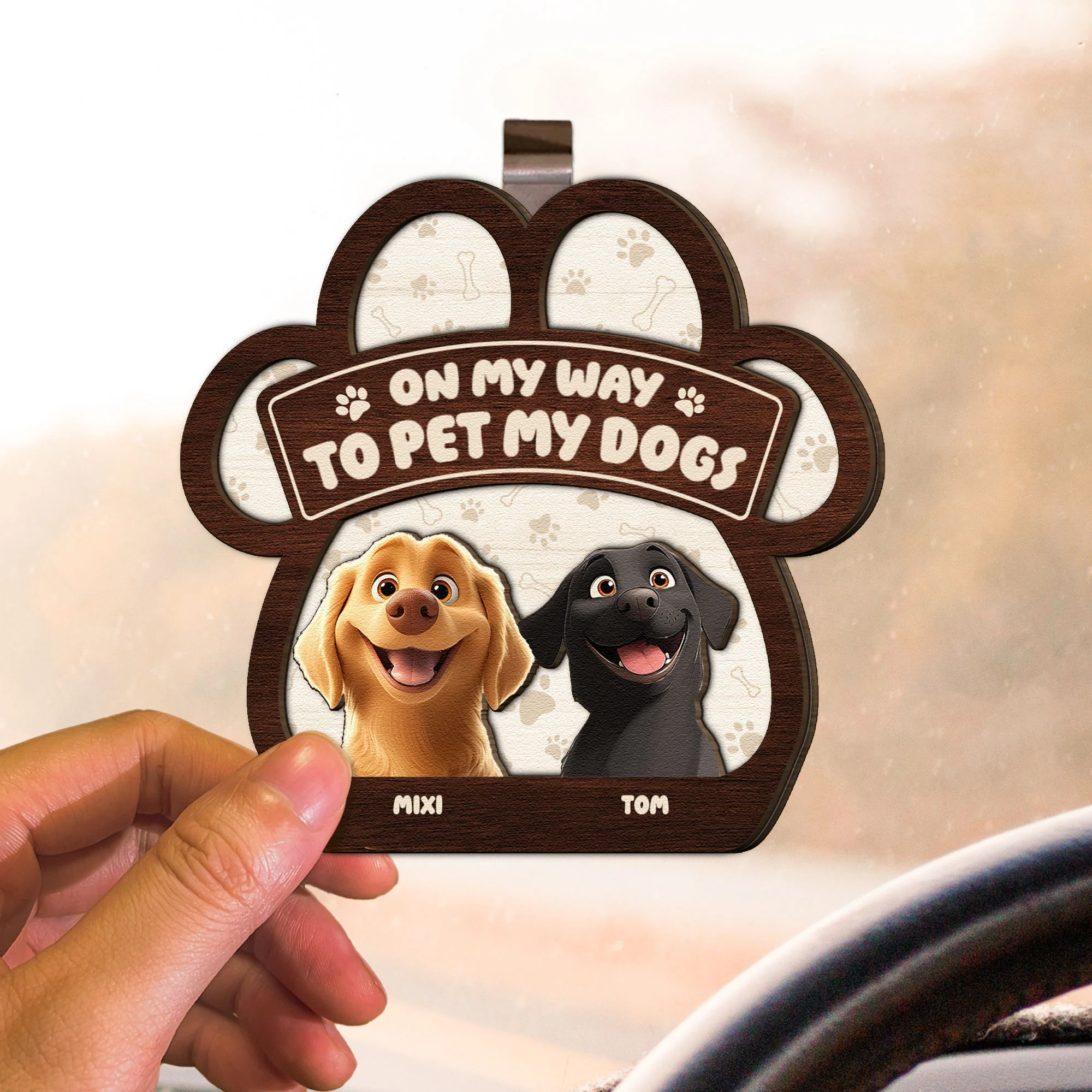 On My Way To Pet My Dogs - Personalized Wooden Car Visor Clip - Image 3