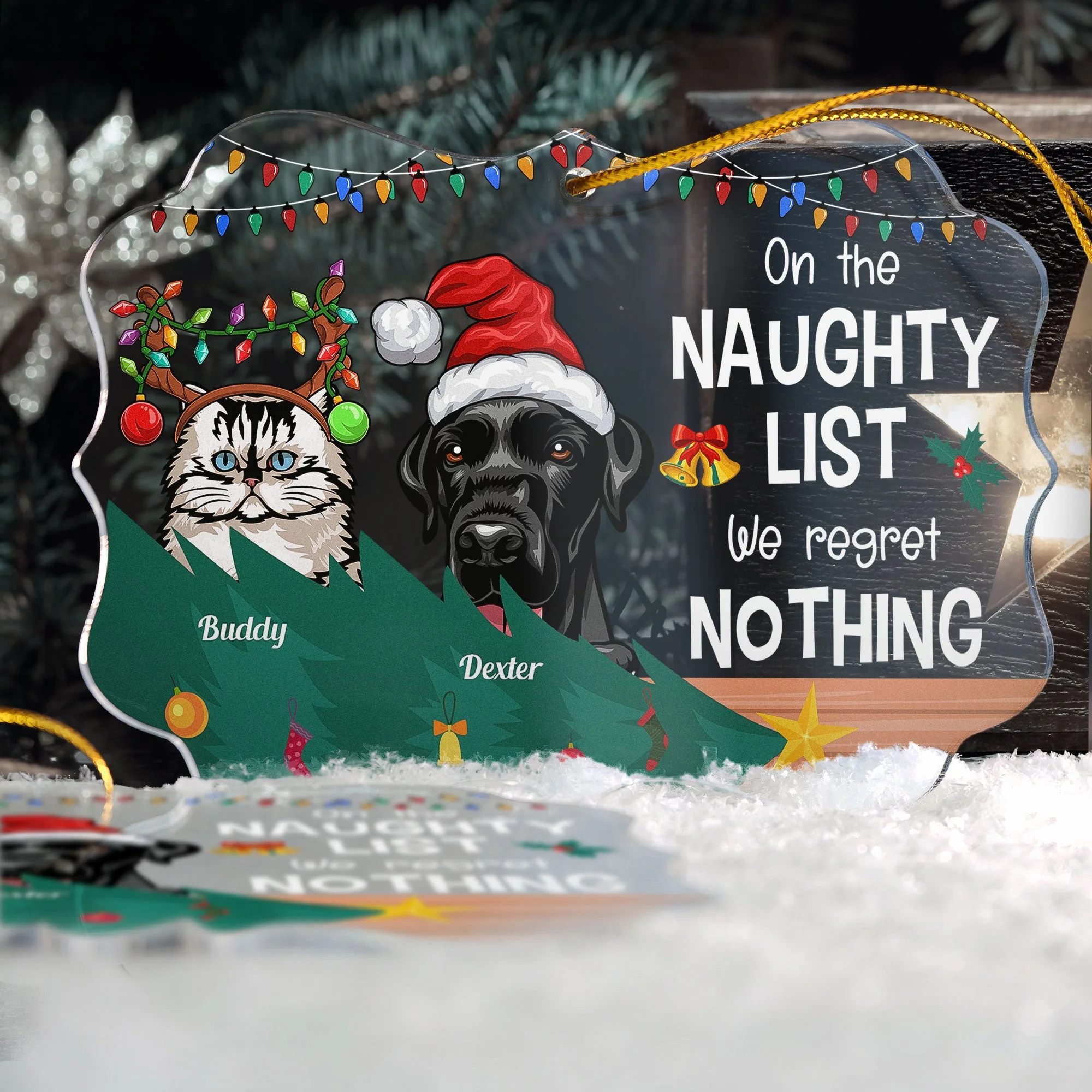 On The Naughty List We Regret Nothing  - Personalized Acrylic Ornament - Christmas, New Year Gift For Dog Mom, Dog Dad, Cat Mom, Cat Dad, Pet Owner - Image 3