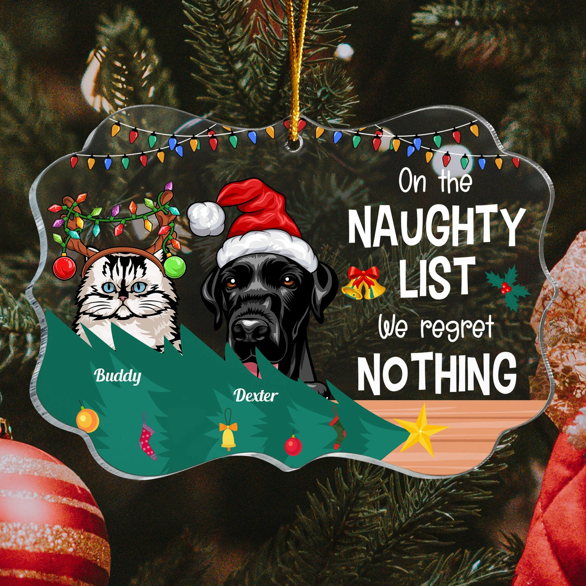 On The Naughty List We Regret Nothing  - Personalized Acrylic Ornament - Christmas, New Year Gift For Dog Mom, Dog Dad, Cat Mom, Cat Dad, Pet Owner - Image 4