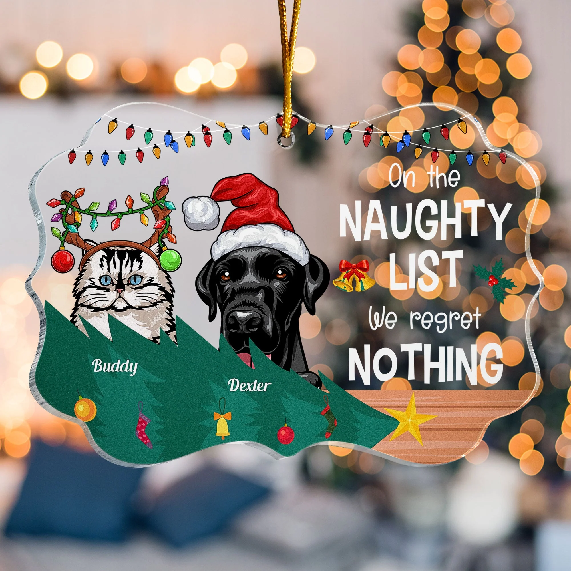 On The Naughty List We Regret Nothing  - Personalized Acrylic Ornament - Christmas, New Year Gift For Dog Mom, Dog Dad, Cat Mom, Cat Dad, Pet Owner - Image 5
