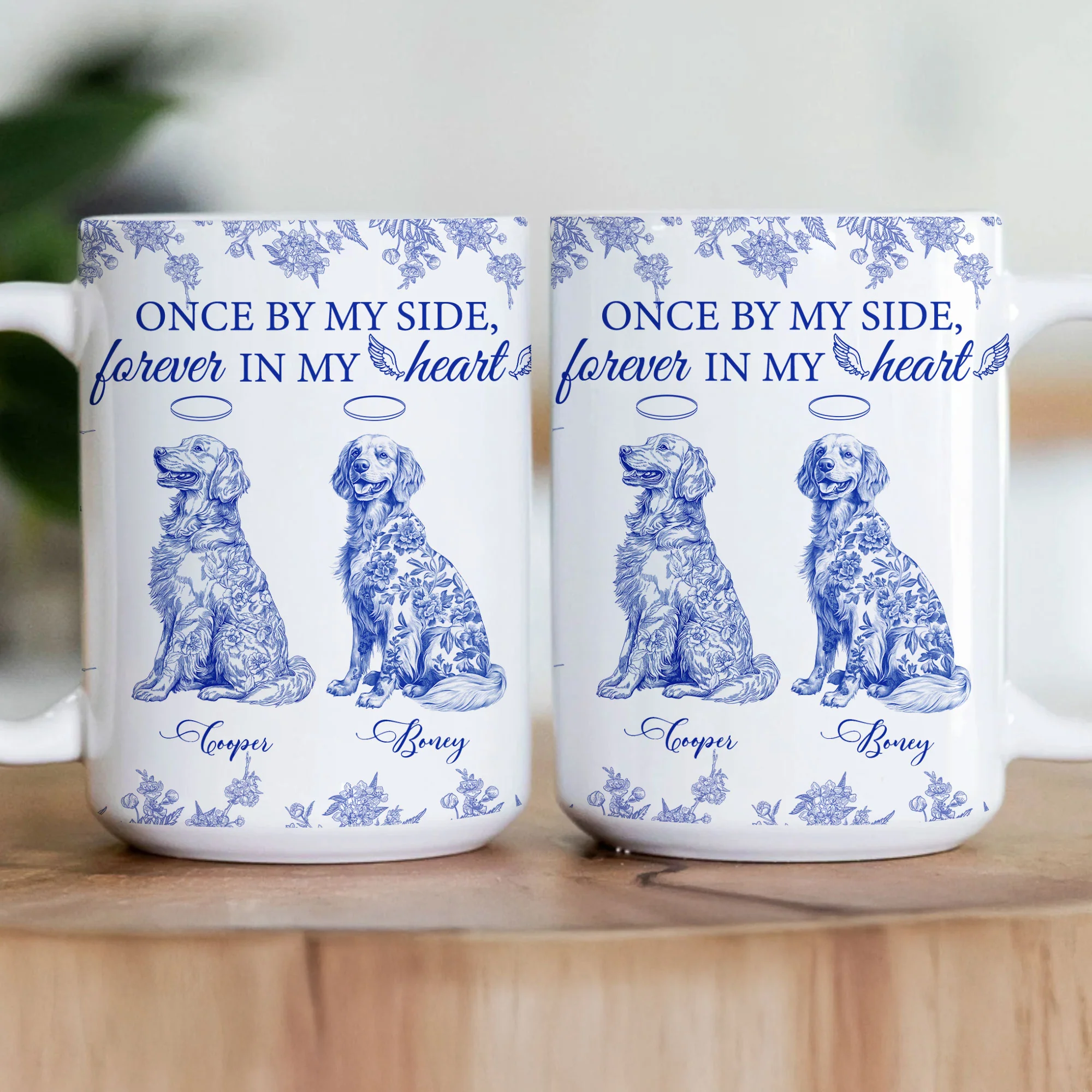 Once By My Side, Forever In My Heart Dog Memorial Toile De Jouy - Personalized Mug - Image 4