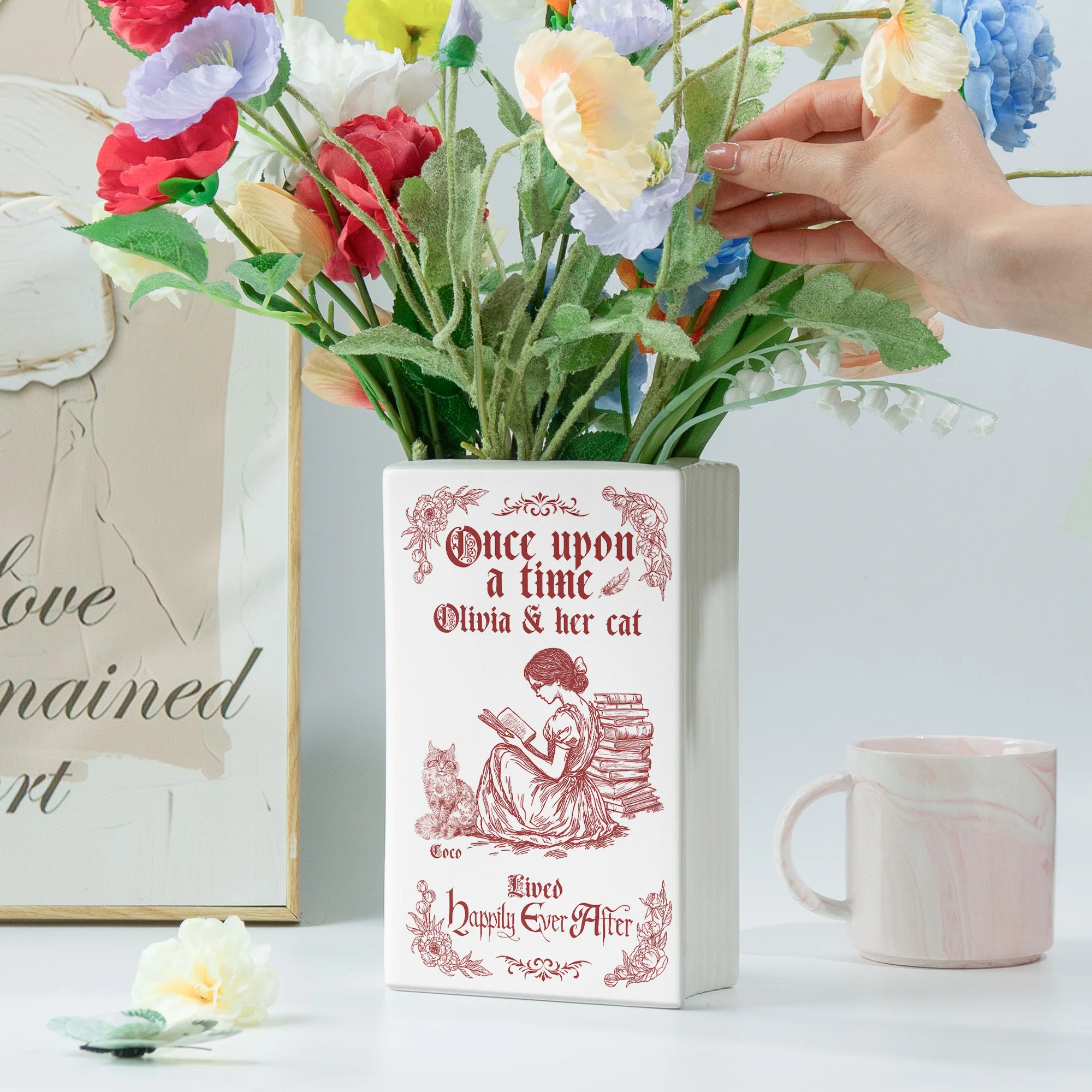 Once Upon A Time, She Lived Happily Ever After - Personalized Ceramic Book Vase - Image 2