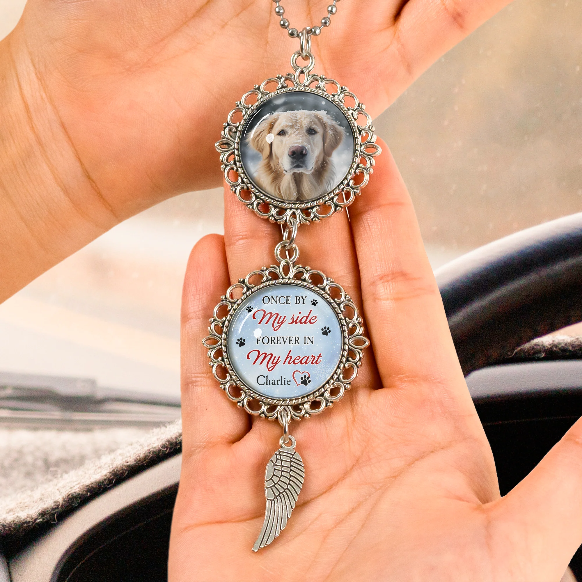 Once By My Side, Forever In My Heart - Personalized Photo Car Ornament - Image 3