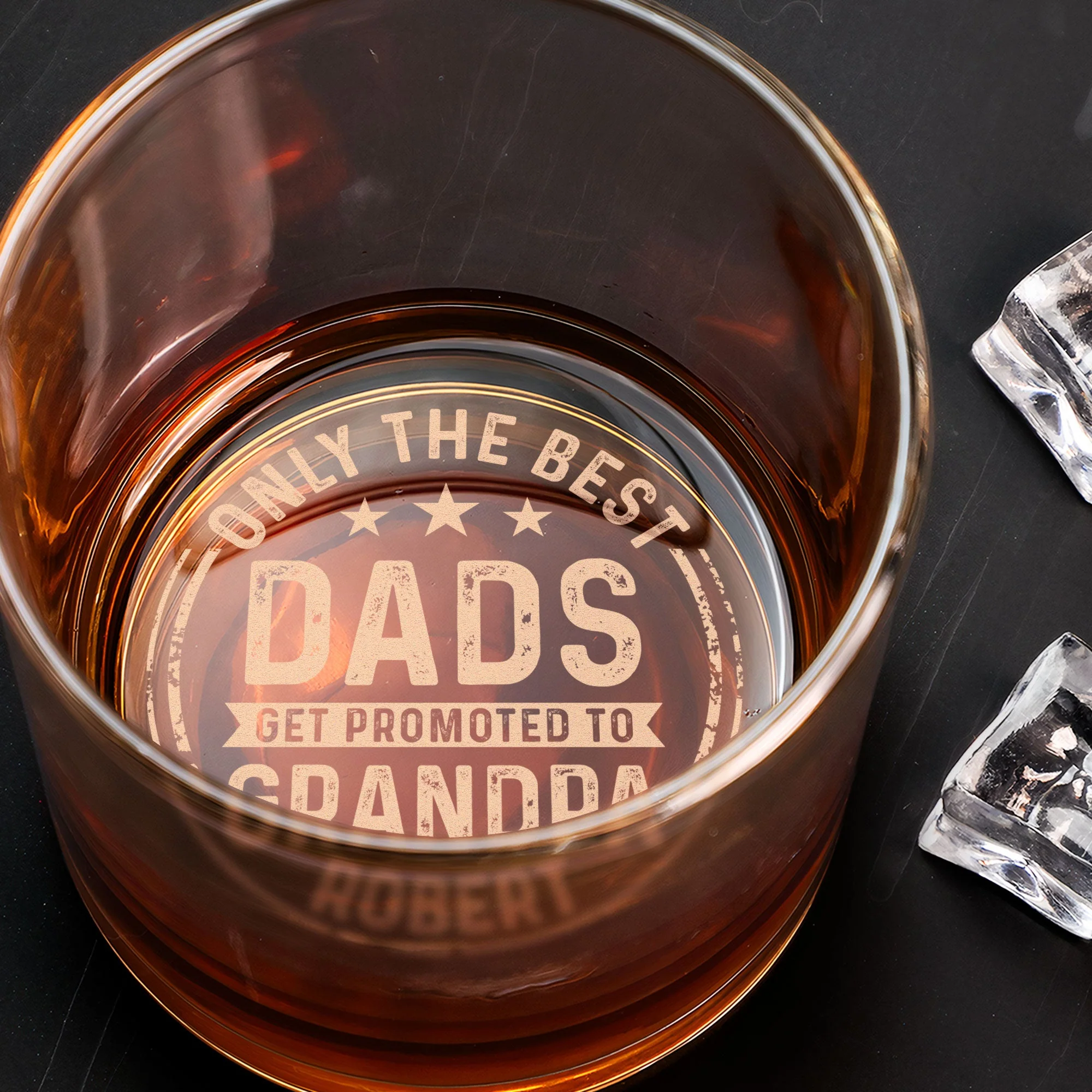Only The Best Dads Get Promoted To Grandpa - Personalized Engraved Whiskey Glass - Image 2