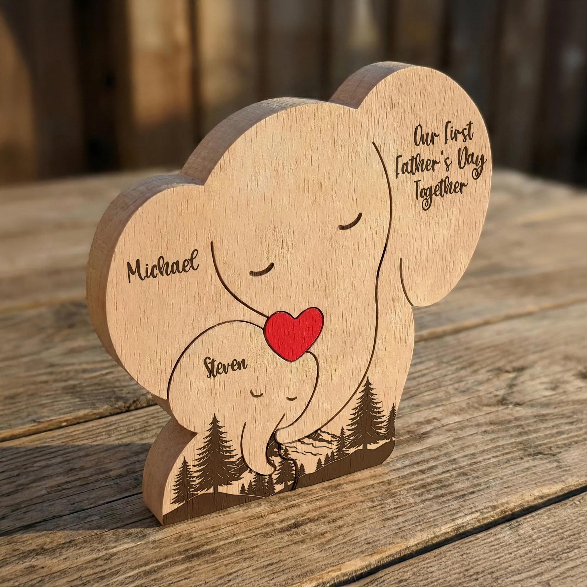 Our 1st Father's Day Together - Elephant Dad & Baby - Forest Style - Personalized Puzzle - Image 6