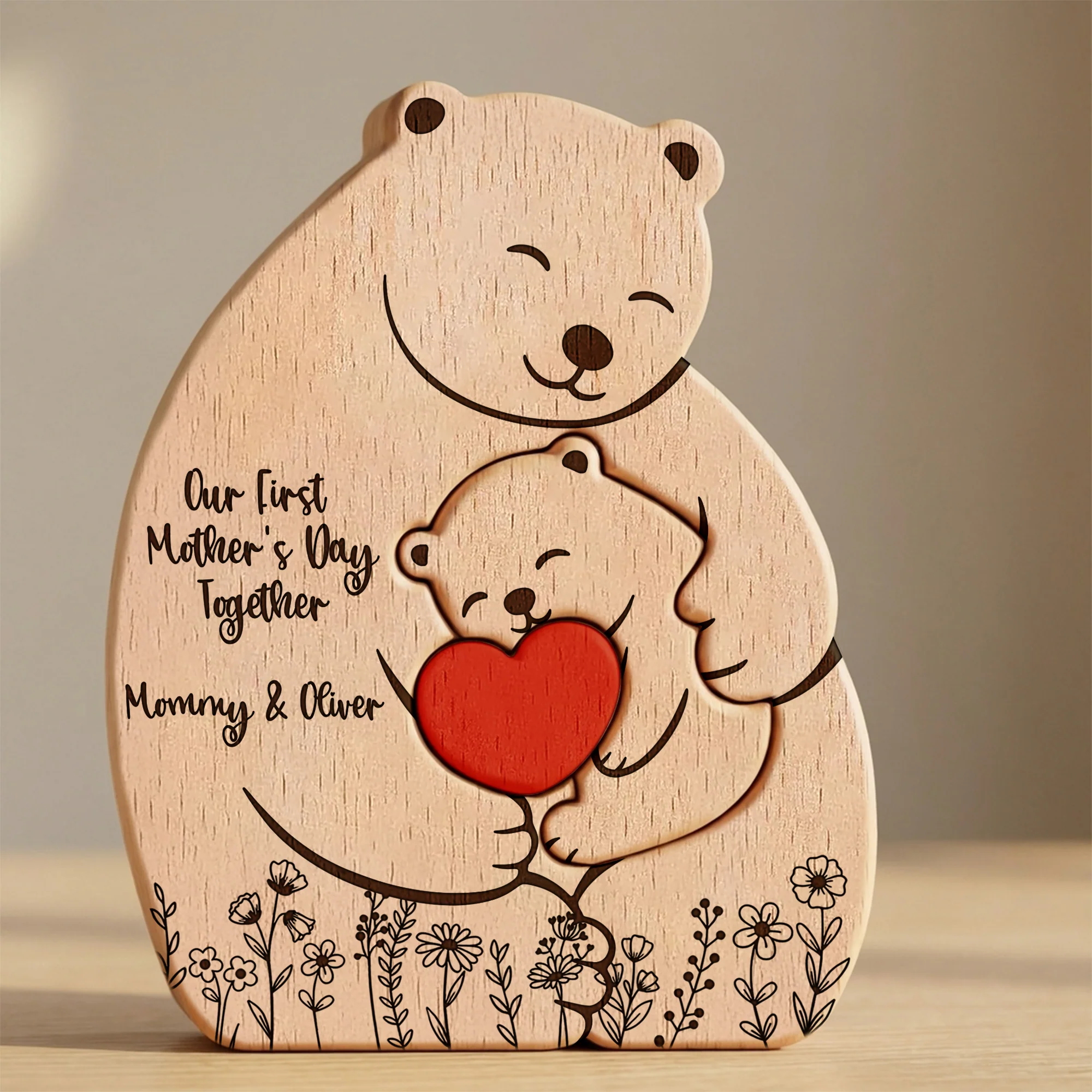 Our 1st Mother's Day Together - Mama Bear Mom & Baby Cub - Floral Style - Personalized Puzzle - Image 3