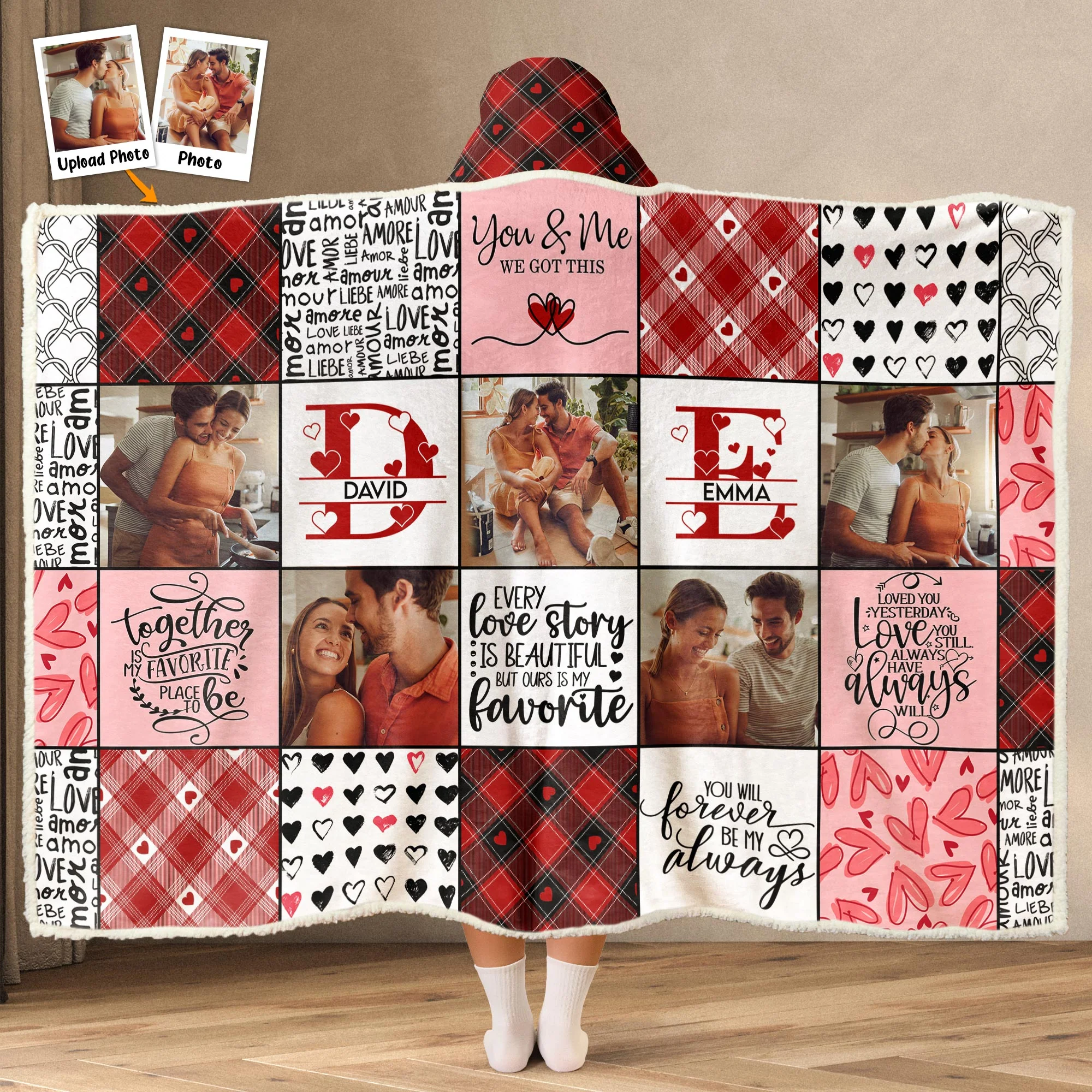 Our Beautiful Love Story - Personalized Photo Wearable Blanket Hoodie - Image 2