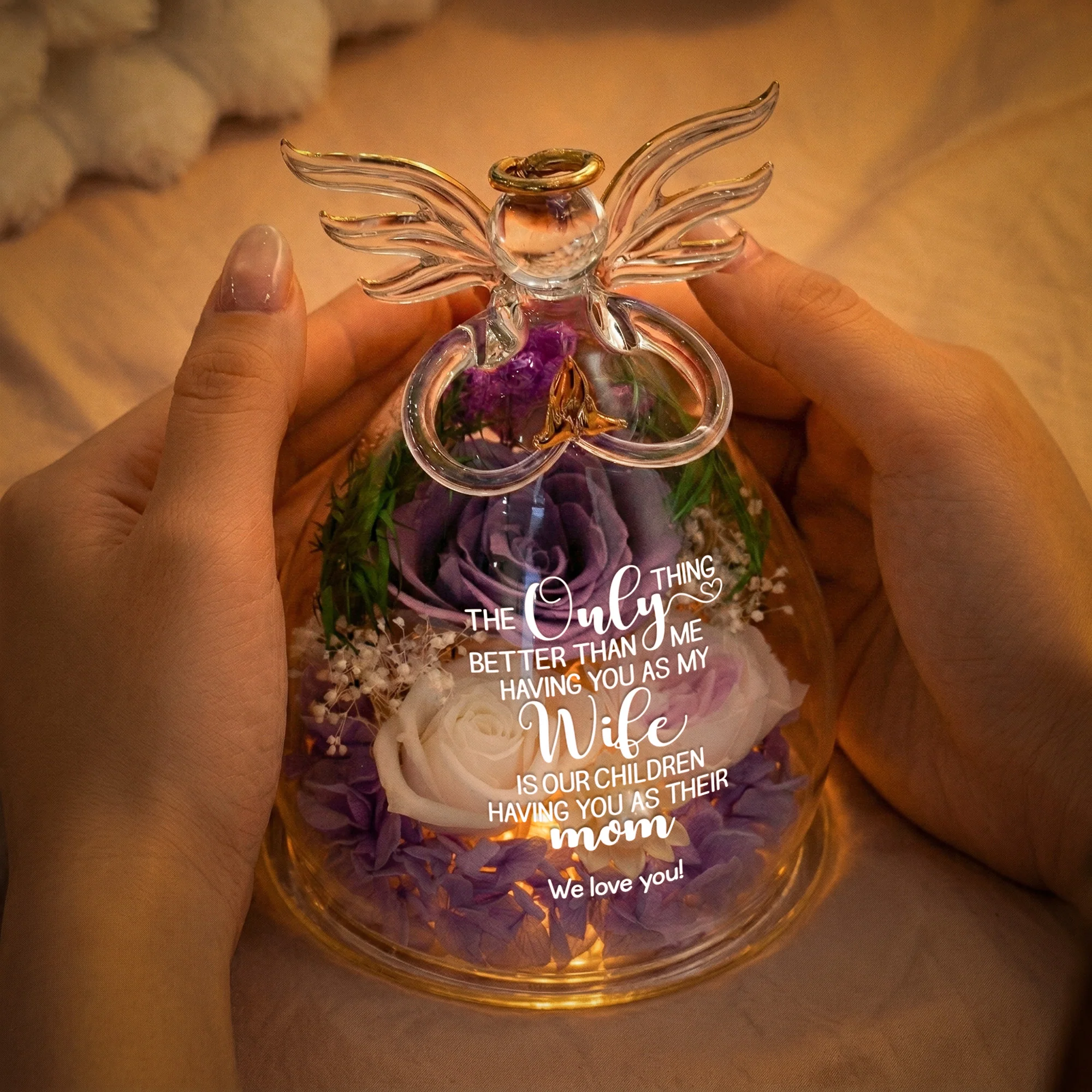 Our Children Having You As Their Mom Mother's Day Gift For Wife - Personalized Flower In Glass Angel Figurines - Image 3