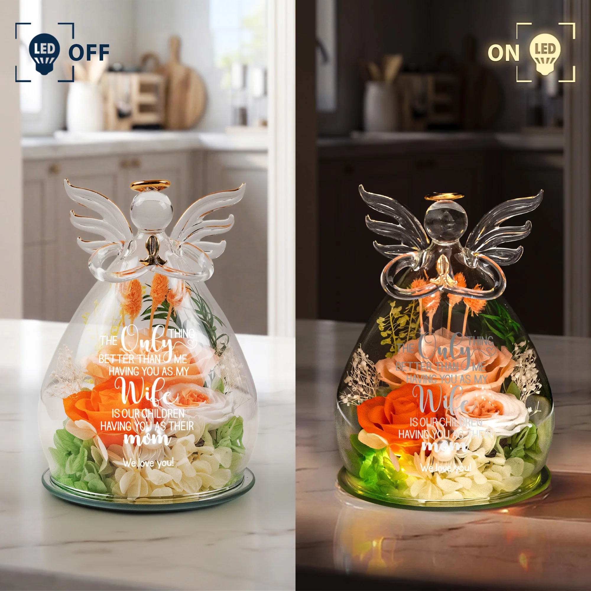 Our Children Having You As Their Mom Mother's Day Gift For Wife - Personalized Flower In Glass Angel Figurines - Image 5